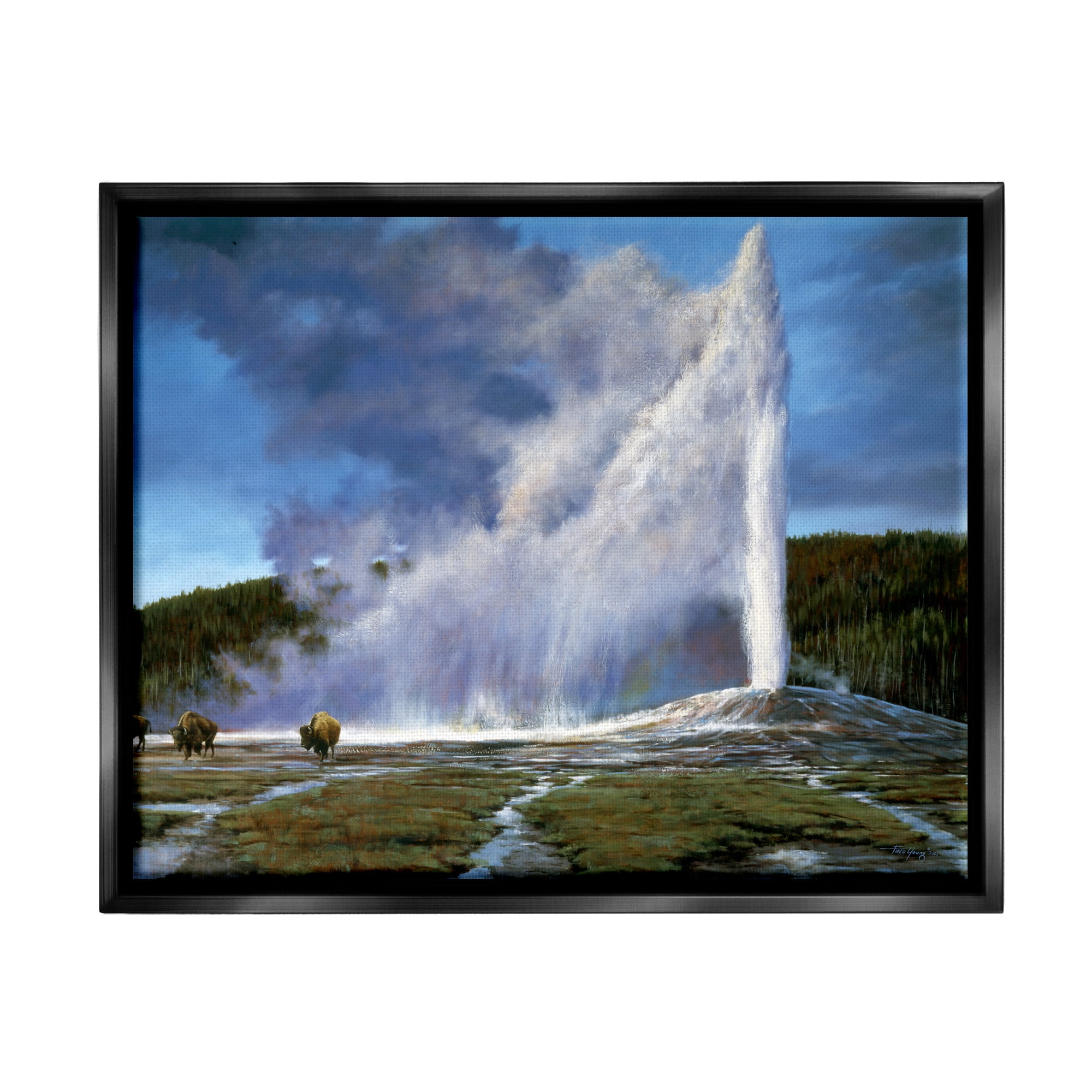 Stupell Industries Old Faithful Geyser Landscape Landscape Photography Black Floater Framed Art Print Wall Art