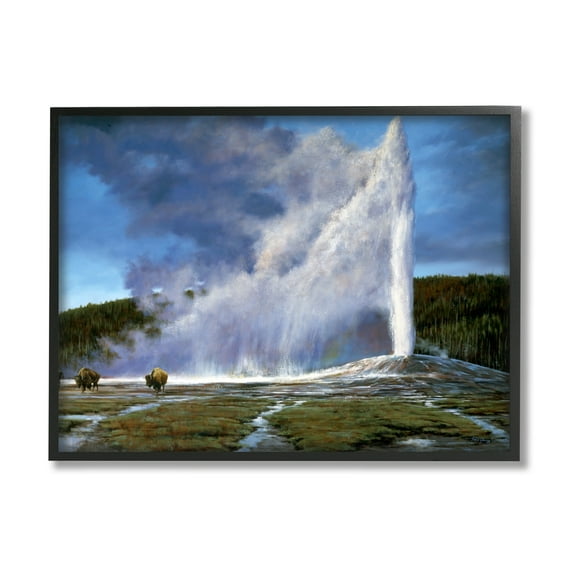 Stupell Industries Old Faithful Geyser Landscape Landscape Photography Black Framed Art Print Wall Art