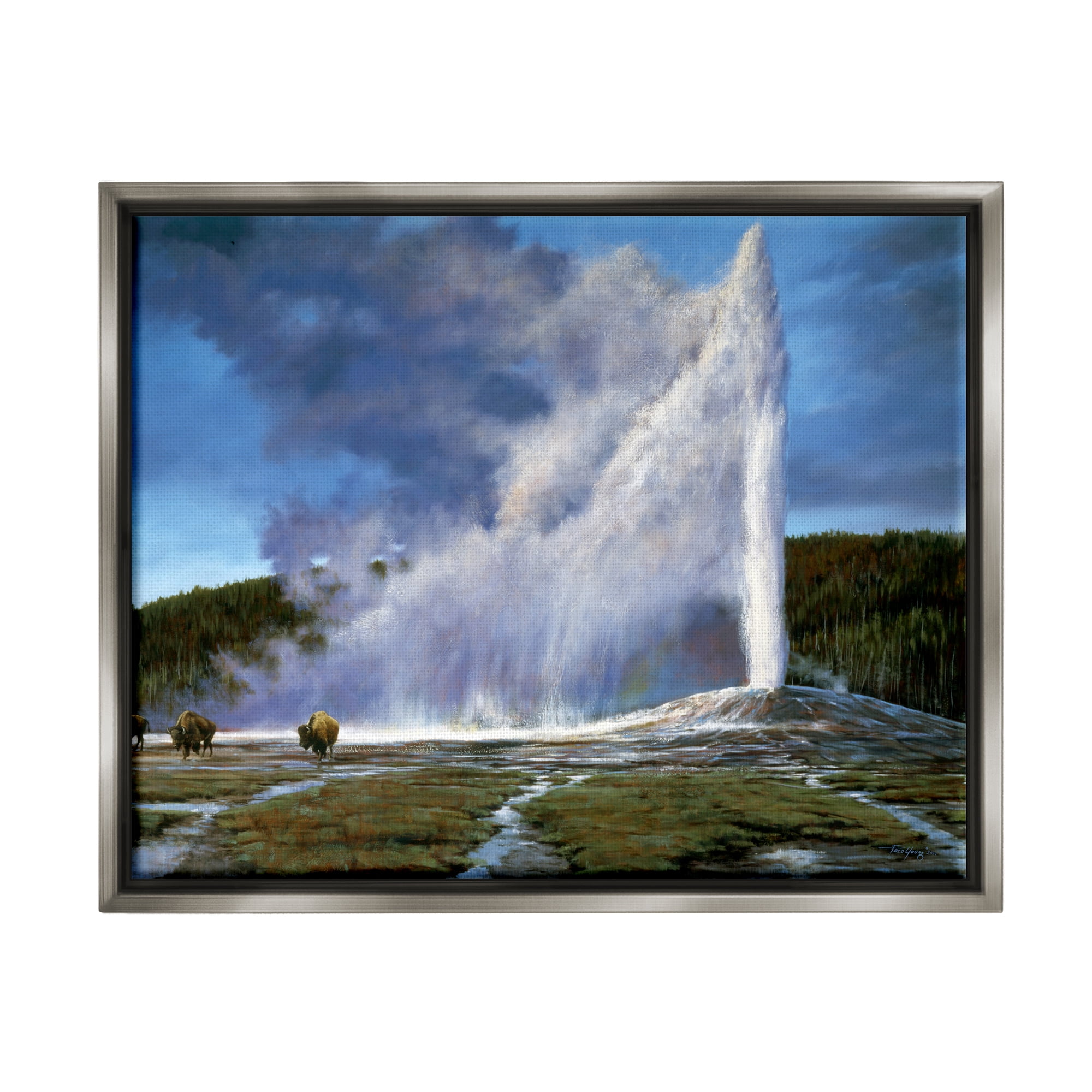 Stupell Industries Old Faithful Geyser Landscape Landscape Photography Gray Floater Framed Art Print Wall Art