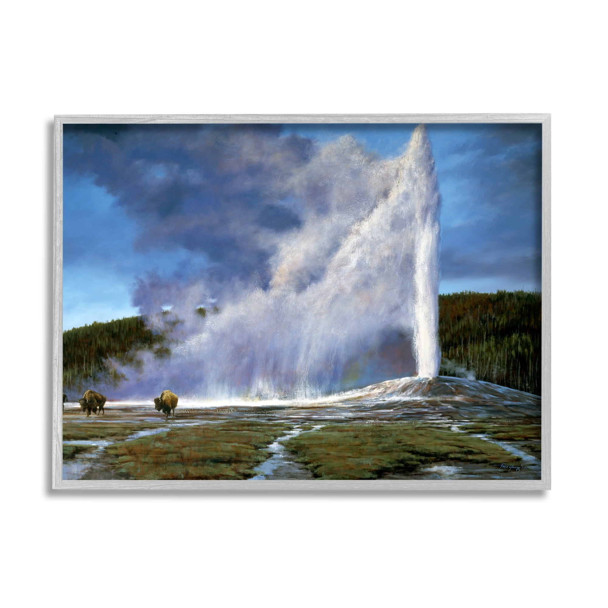 Stupell Industries Old Faithful Geyser Landscape Landscape Photography Gray Framed Art Print Wall Art