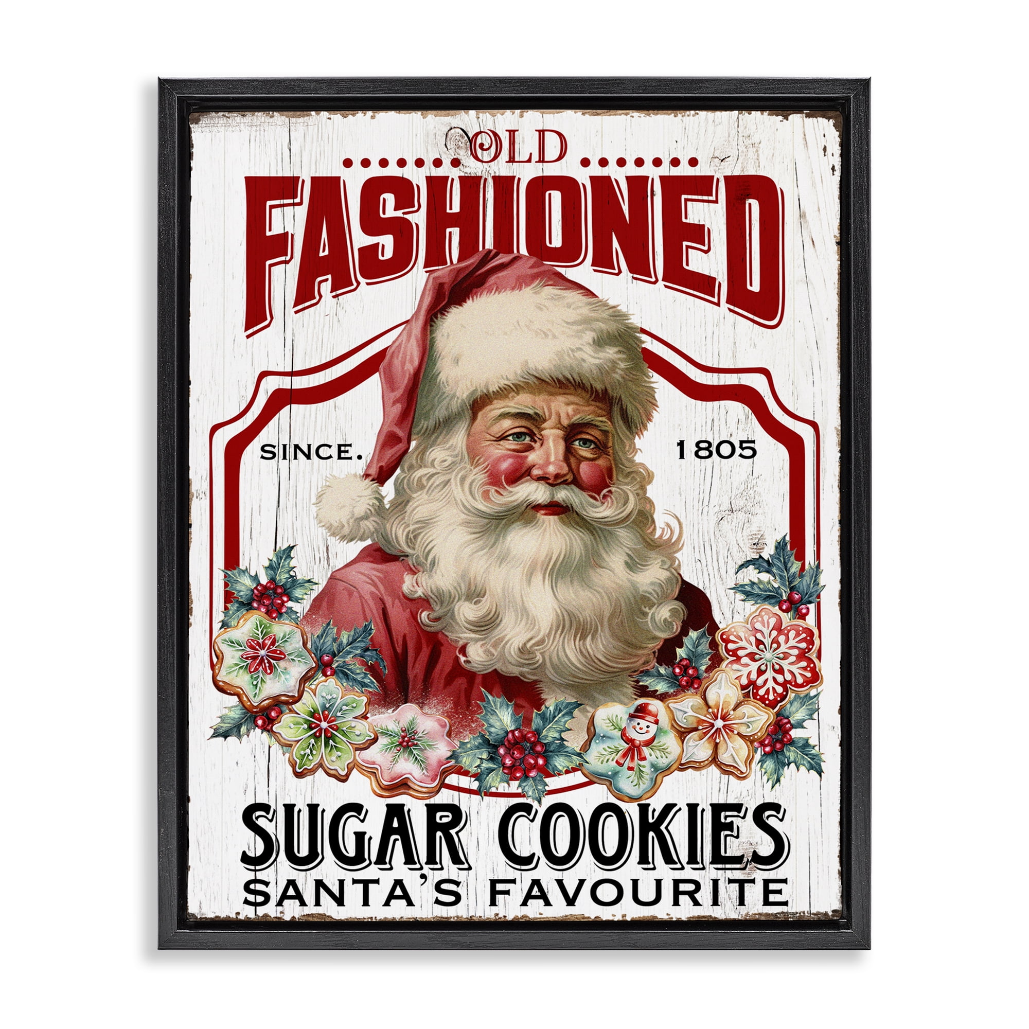 Stupell Industries Old Fashioned Cookies Holiday Painting Black Floater Framed Canvas Art Prints Wall Art, 25 x 31