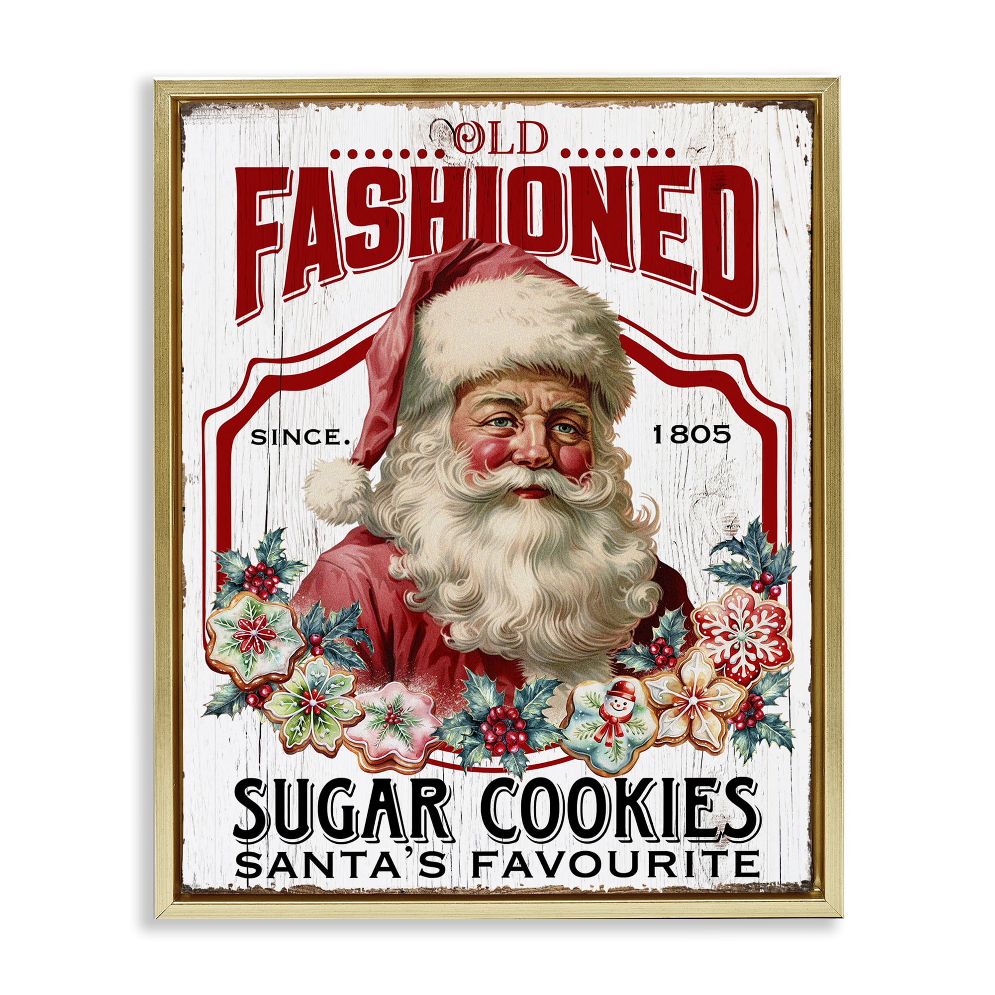 Stupell Industries Old Fashioned Cookies Holiday Painting Gold Floater Framed Canvas Art Prints Wall Art, 25 x 31