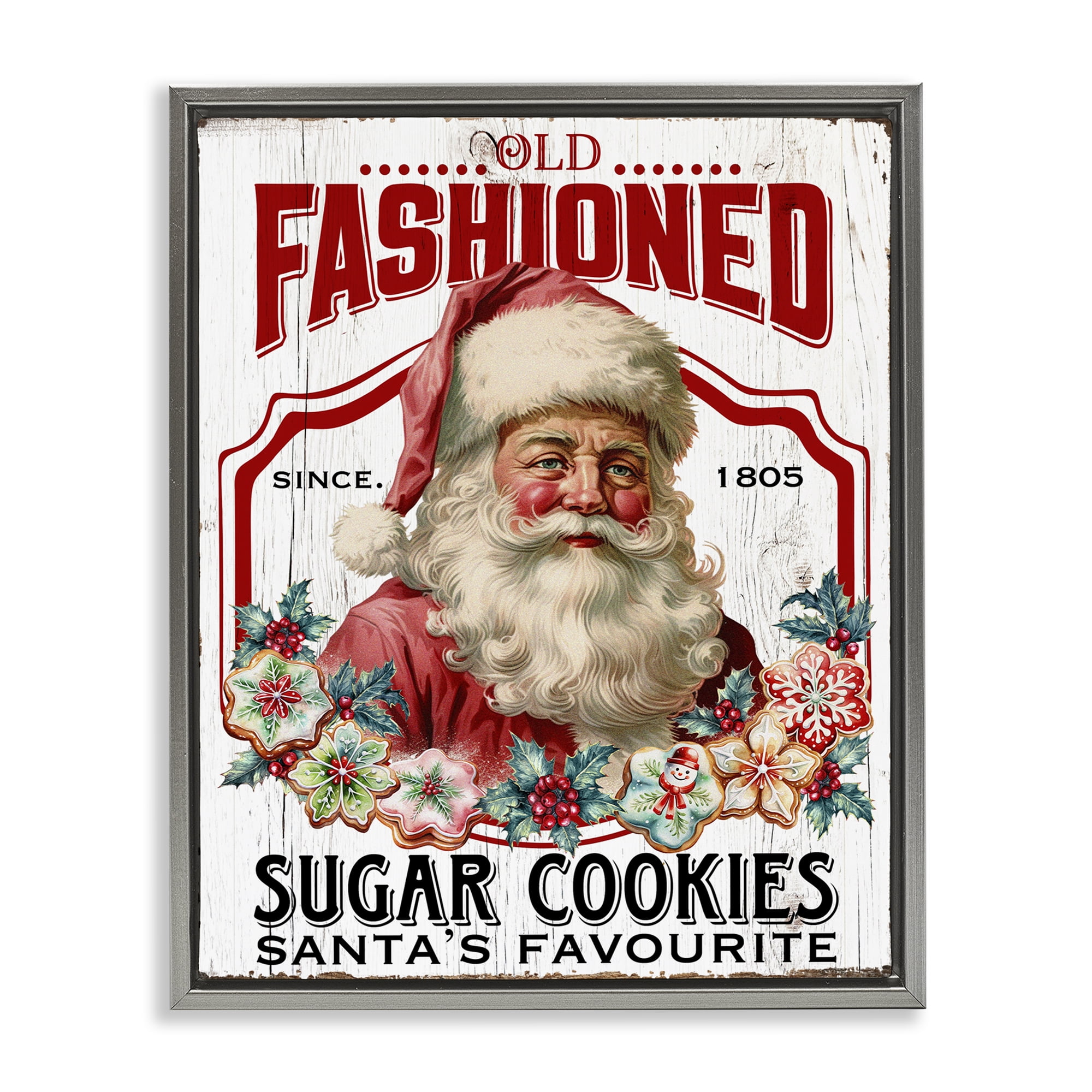 Stupell Industries Old Fashioned Cookies Holiday Painting Gray Floater Framed Canvas Art Prints Wall Art, 17 x 21