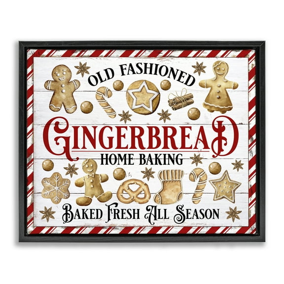 Stupell Industries Old Fashioned Gingerbread Holiday Painting Black Floater Framed Canvas Art Prints Wall Art, 21 x 17
