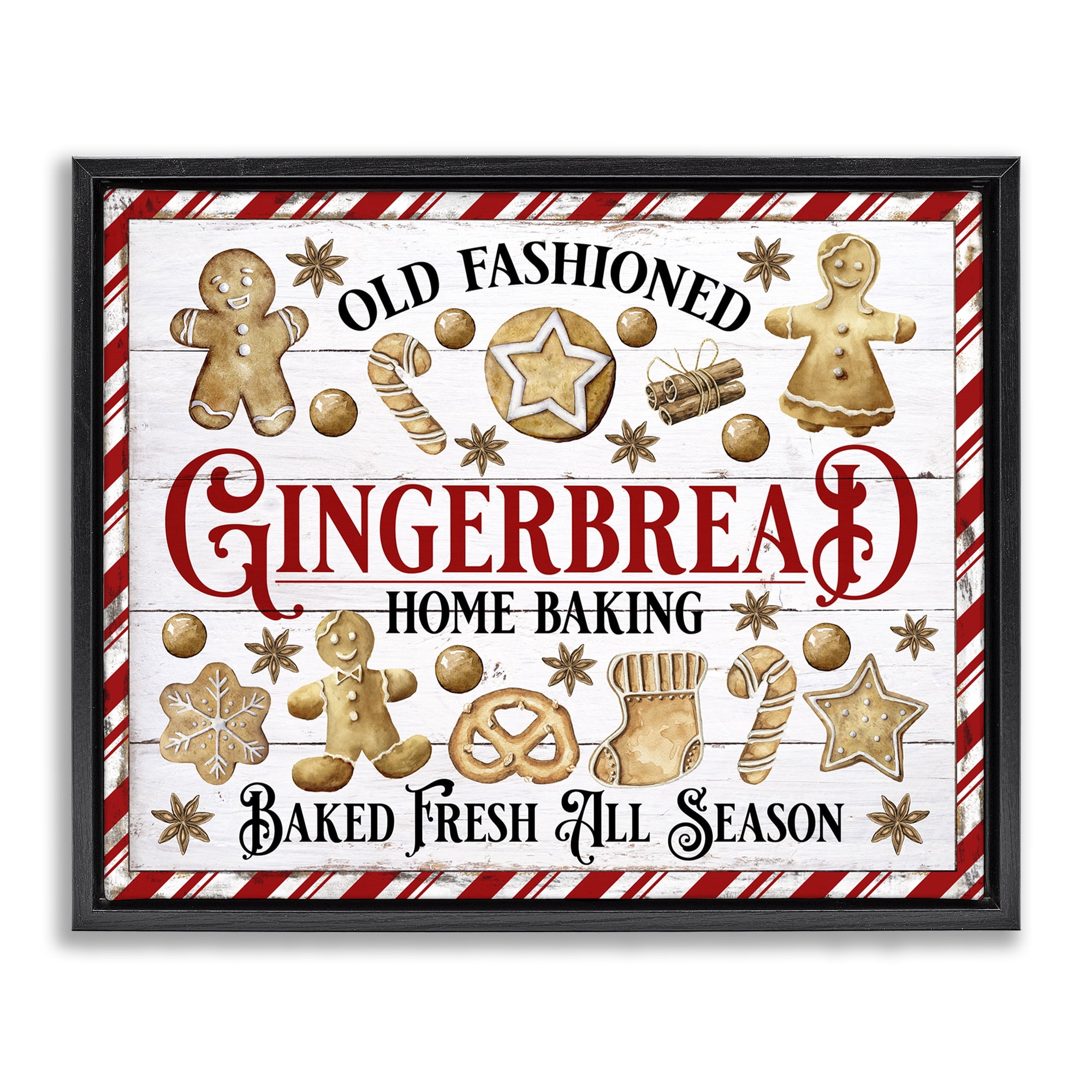 Stupell Industries Old Fashioned Gingerbread Holiday Painting Black Floater Framed Canvas Art Prints Wall Art, 31 x 25