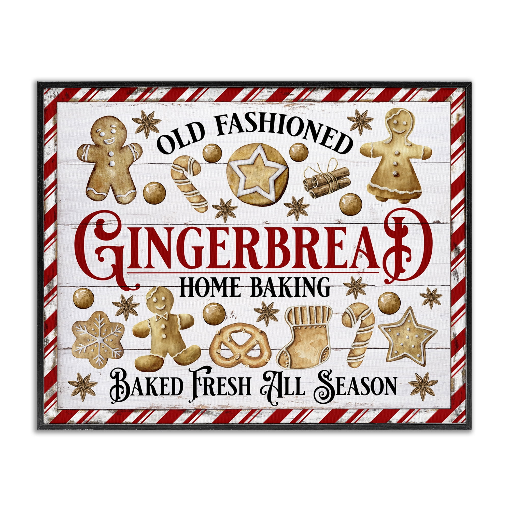 Stupell Industries Old Fashioned Gingerbread Holiday Painting Black Framed Art Prints Wall Art, 20 x 16