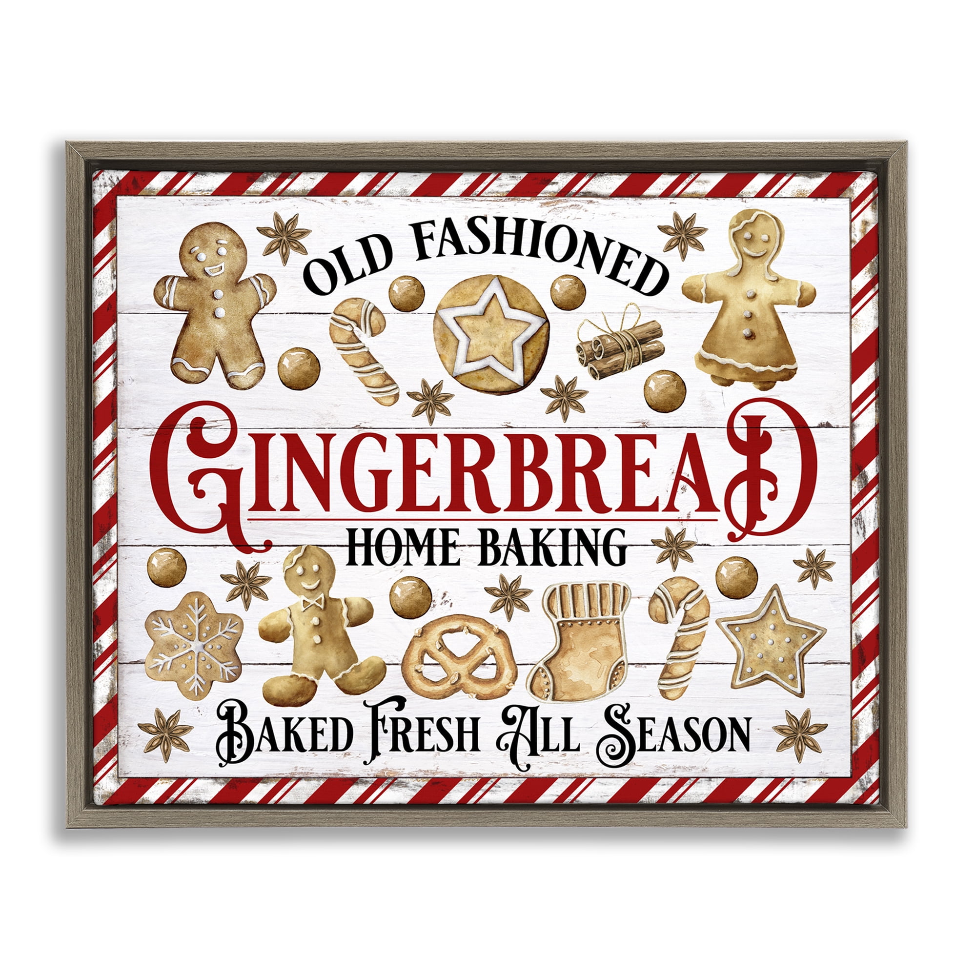 Stupell Industries Old Fashioned Gingerbread Holiday Painting Brown Floater Framed Canvas Art Prints Wall Art, 31 x 25