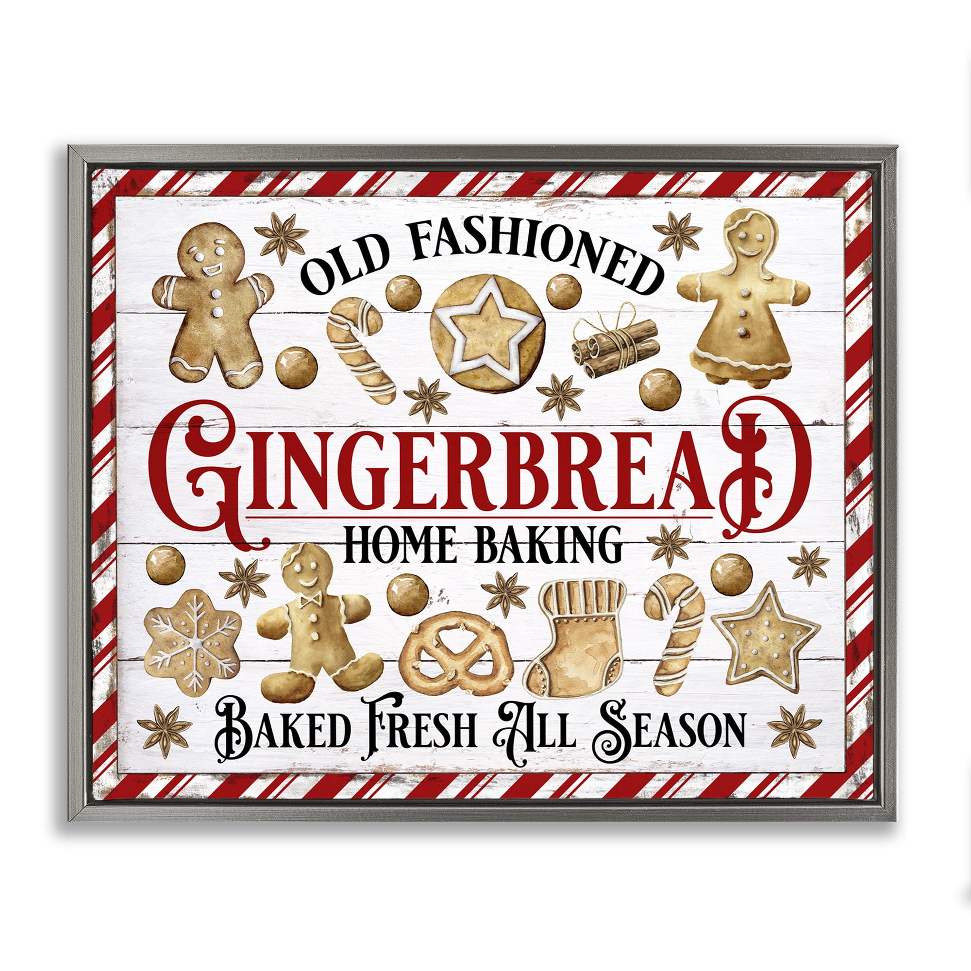 Stupell Industries Old Fashioned Gingerbread Holiday Painting Gray Floater Framed Canvas Art Prints Wall Art, 21 x 17