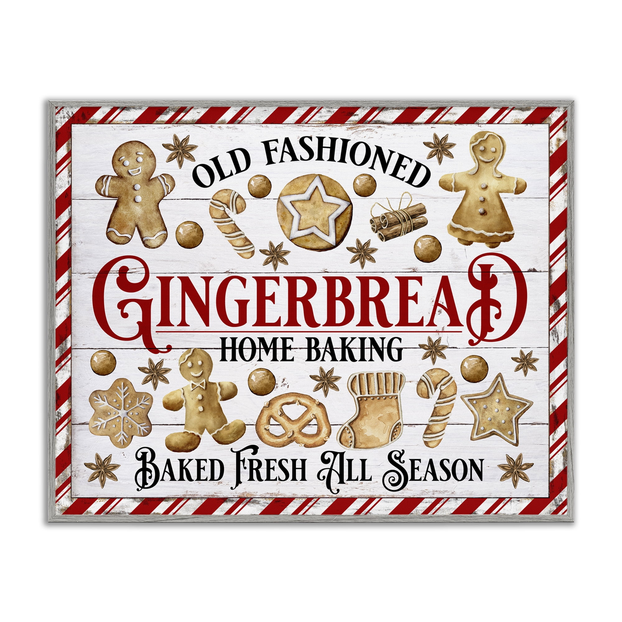 Stupell Industries Old Fashioned Gingerbread Holiday Painting Gray Framed Art Prints Wall Art, 20 x 16