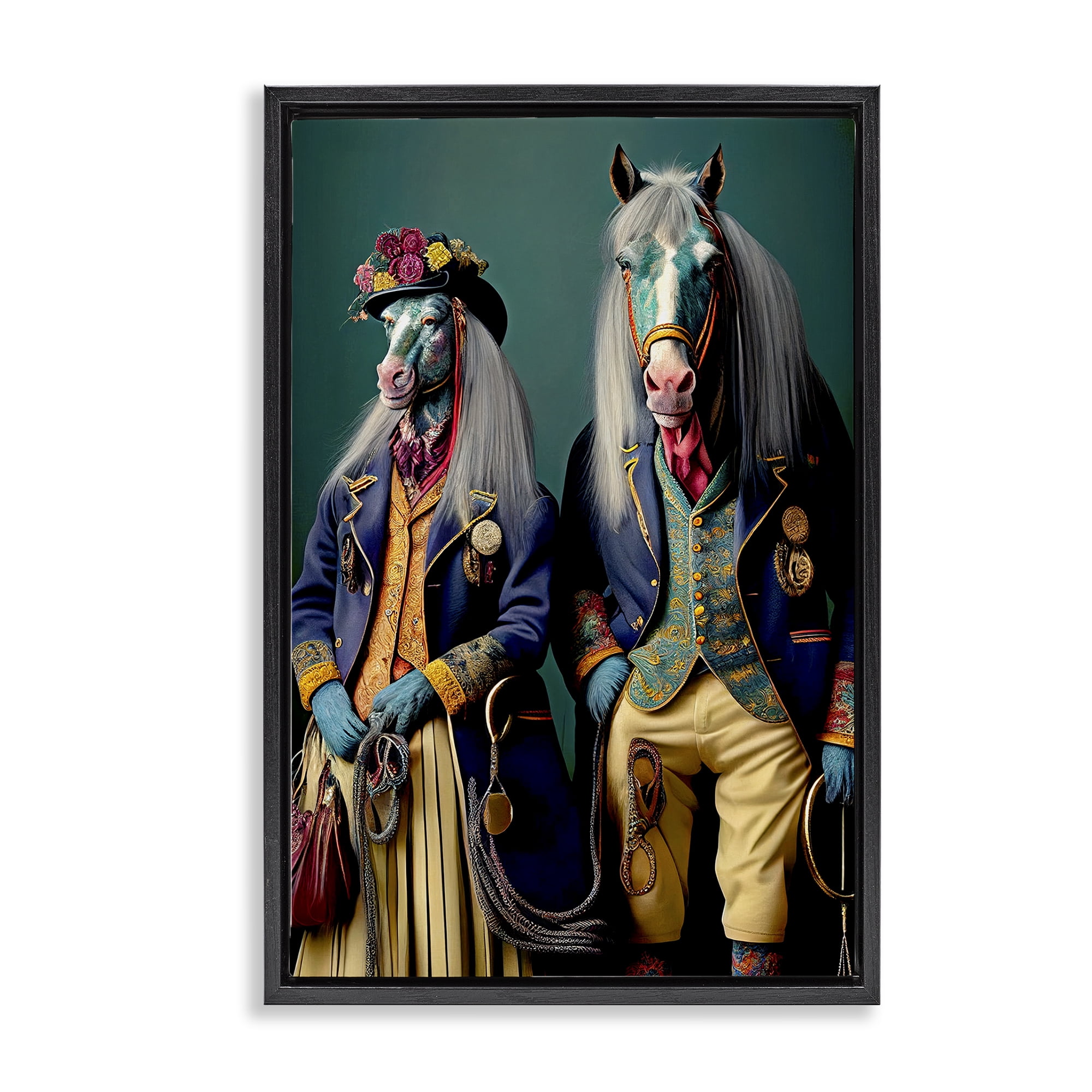 Stupell Industries Old Fashioned Horses Novelty Painting Black Floater Framed Canvas Art Print Wall Art, 17 x 25
