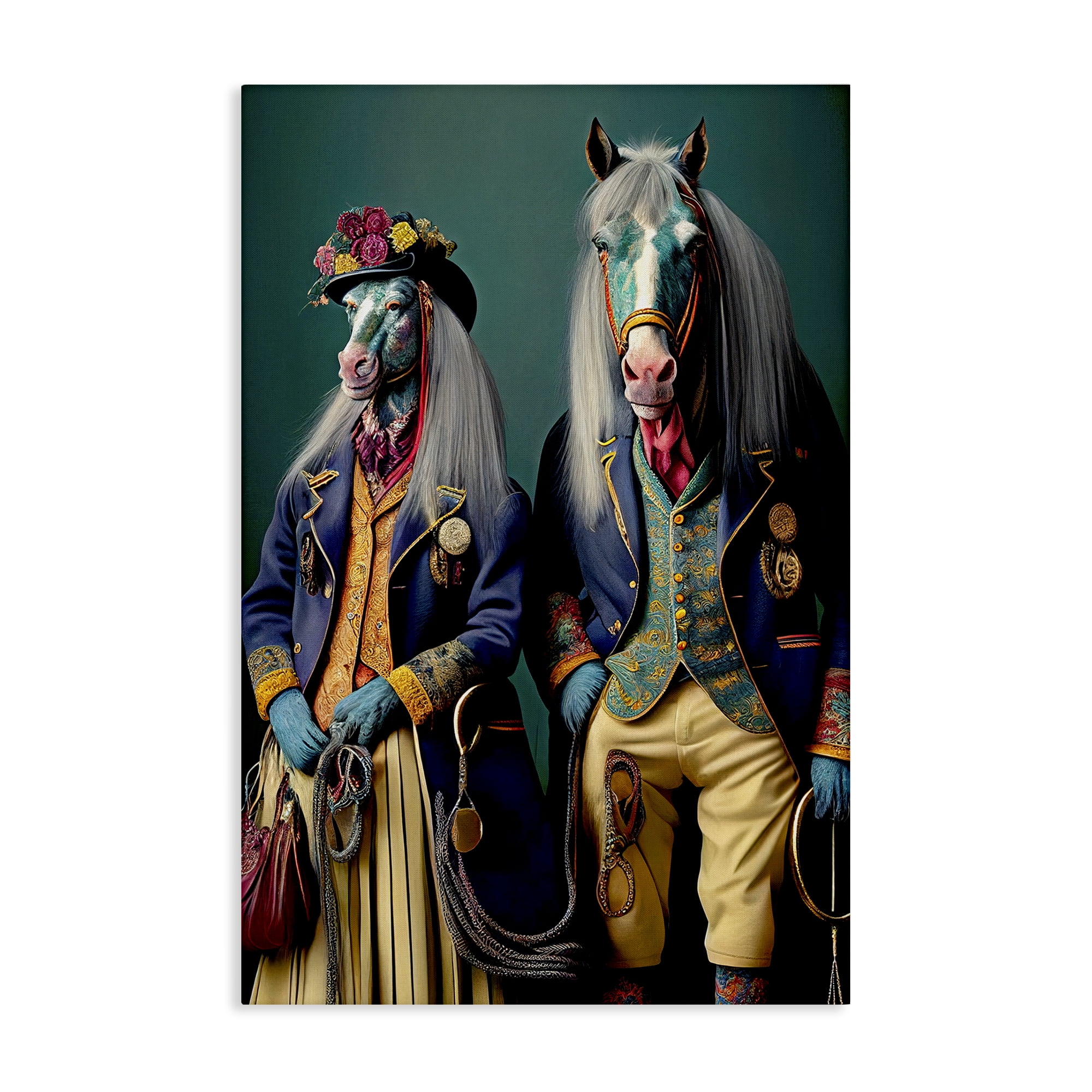 Stupell Industries Old Fashioned Horses Novelty Painting Gallery Wrapped Canvas Art Print Wall Art, 24 x 36