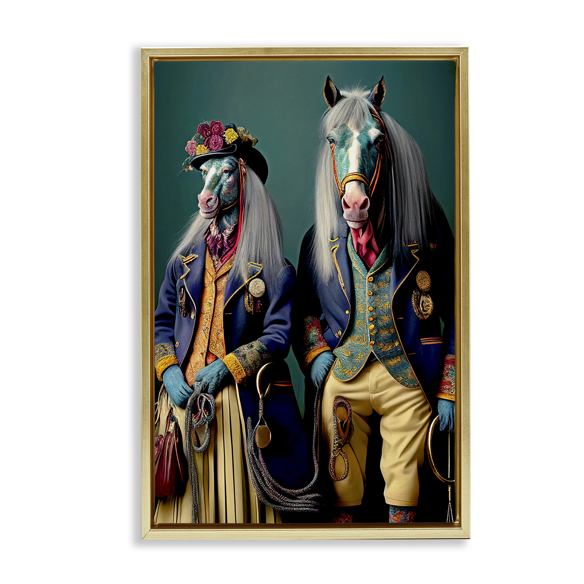 Stupell Industries Old Fashioned Horses Novelty Painting Gold Floater Framed Canvas Art Print Wall Art, 17 x 25