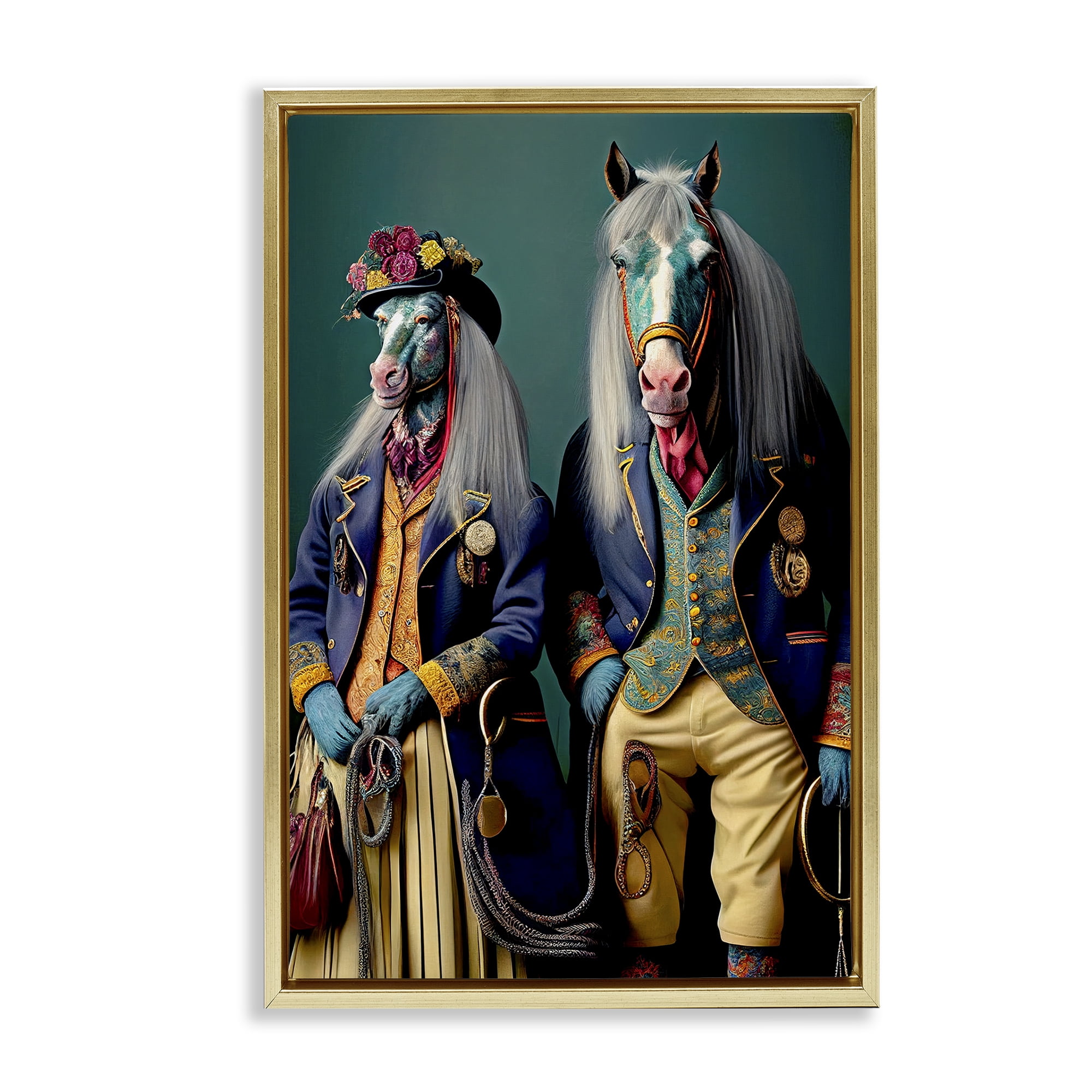 Stupell Industries Old Fashioned Horses Novelty Painting Gold Floater Framed Canvas Art Print Wall Art, 21 x 31
