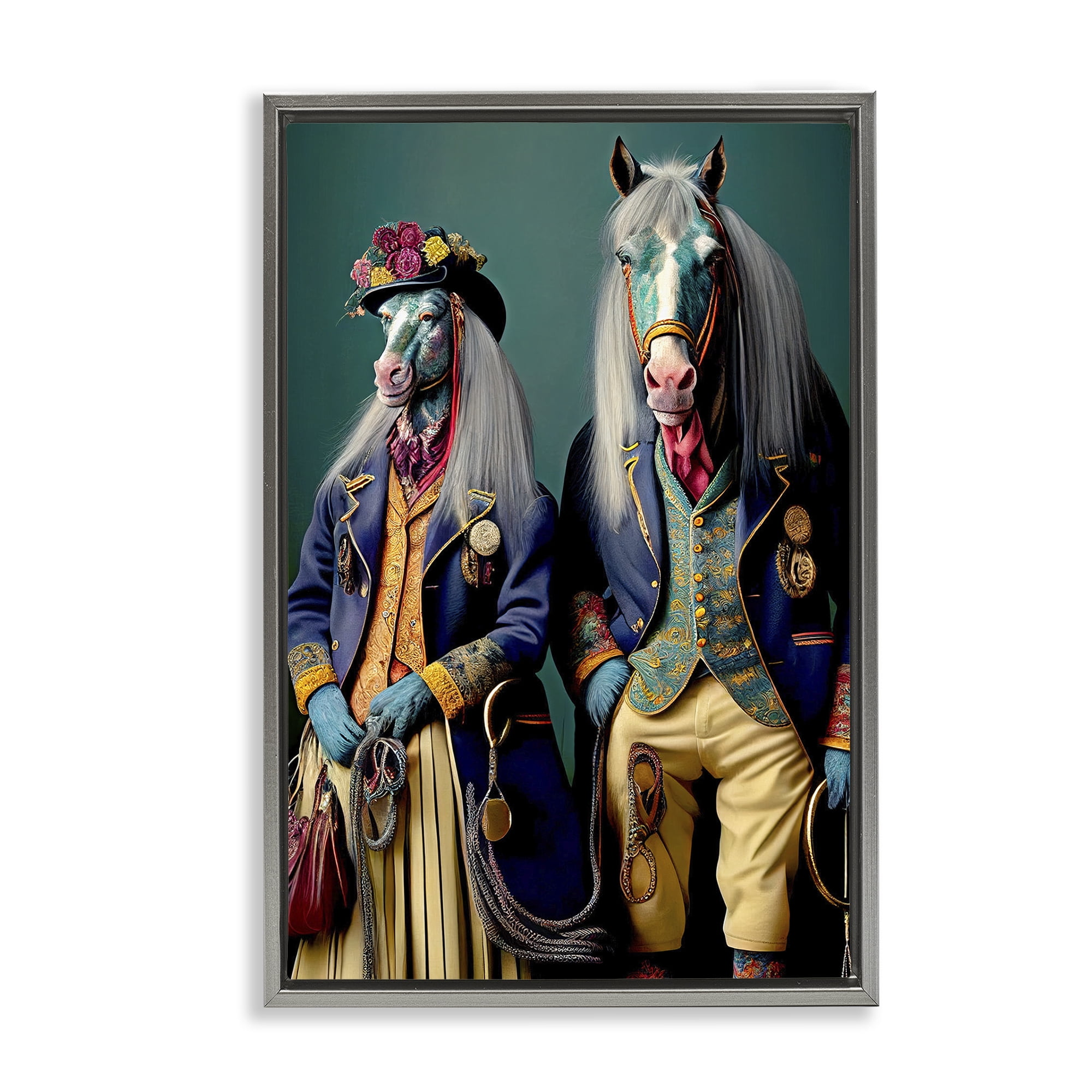 Stupell Industries Old Fashioned Horses Novelty Painting Gray Floater Framed Canvas Art Print Wall Art, 17 x 25