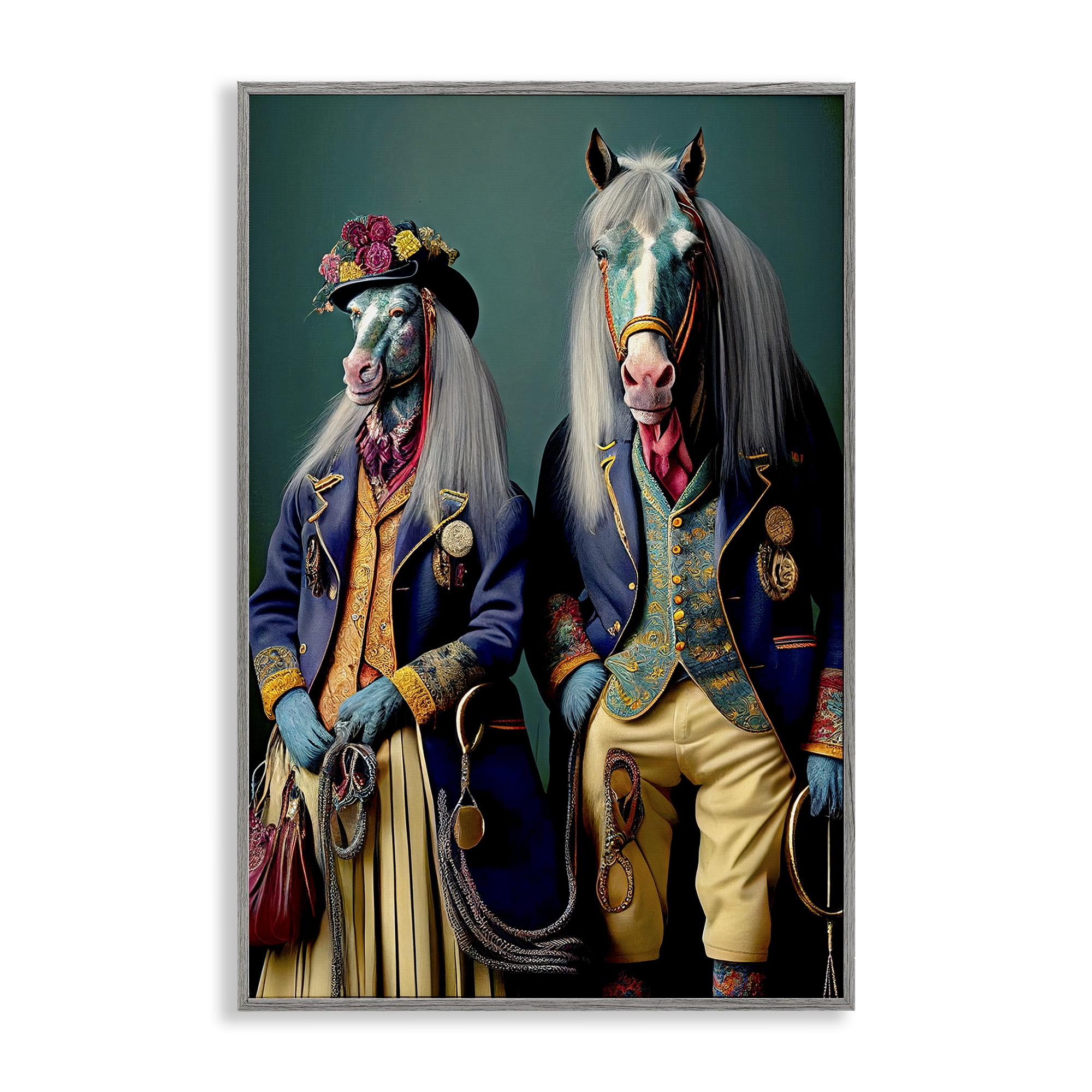 Stupell Industries Old Fashioned Horses Novelty Painting Gray Framed Art Print Wall Art, 20 x 30