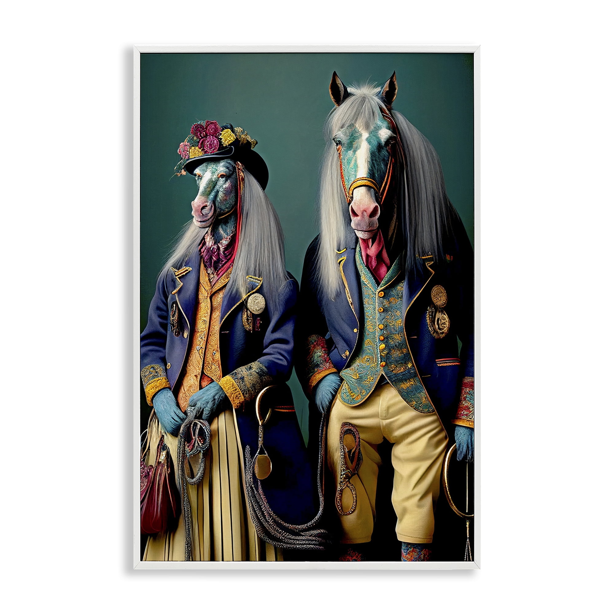 Stupell Industries Old Fashioned Horses Novelty Painting White Framed Art Print Wall Art, 12 x 18