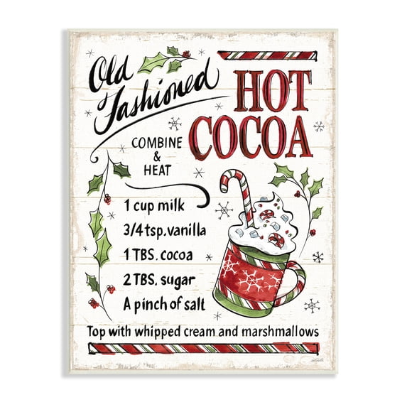 Stupell Industries Old Fashioned Hot Cocoa Holiday Cooking Instructions, 10 x 15, Design by Anne Tavoletti