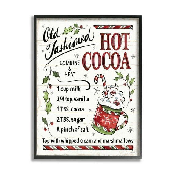 Stupell Industries Old Fashioned Hot Cocoa Holiday Cooking Instructions Food & Beverage Painting Black Framed Art Print Wall Art, 16 x 20