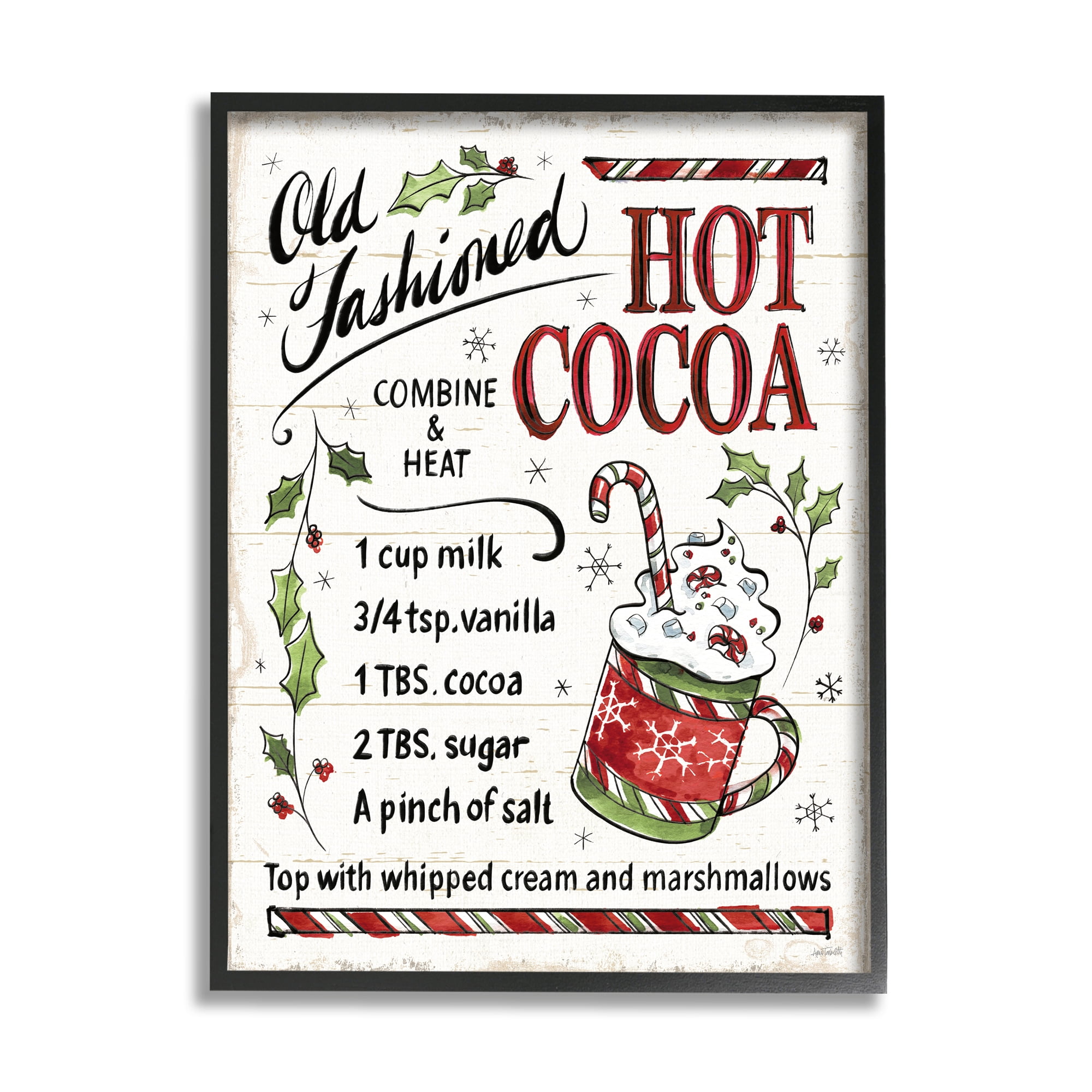 Stupell Industries Old Fashioned Hot Cocoa Holiday Cooking Instructions Food & Beverage Painting Black Framed Art Print Wall Art, 24 x 30