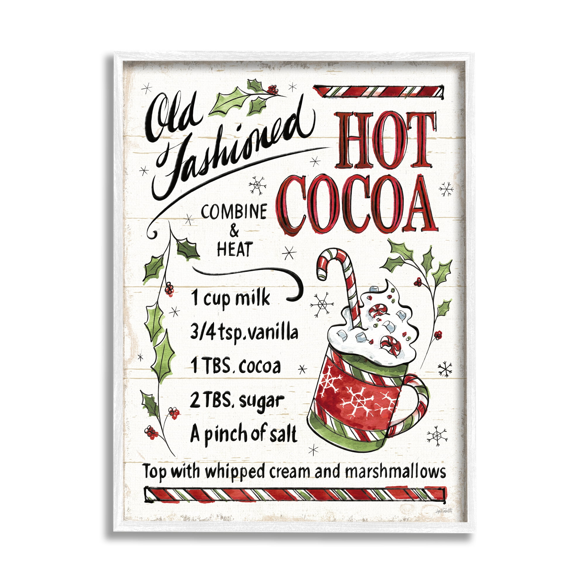 Stupell Industries Old Fashioned Hot Cocoa Holiday Cooking Instructions Food & Beverage Painting White Framed Art Print Wall Art, 11 x 14