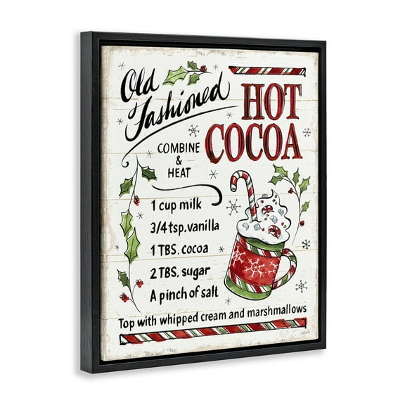 Stupell Industries Old Fashioned Hot Cocoa Holiday Cooking Instructions Jet Black Framed Floating Canvas Wall Art, 16x20, by Anne Tavoletti