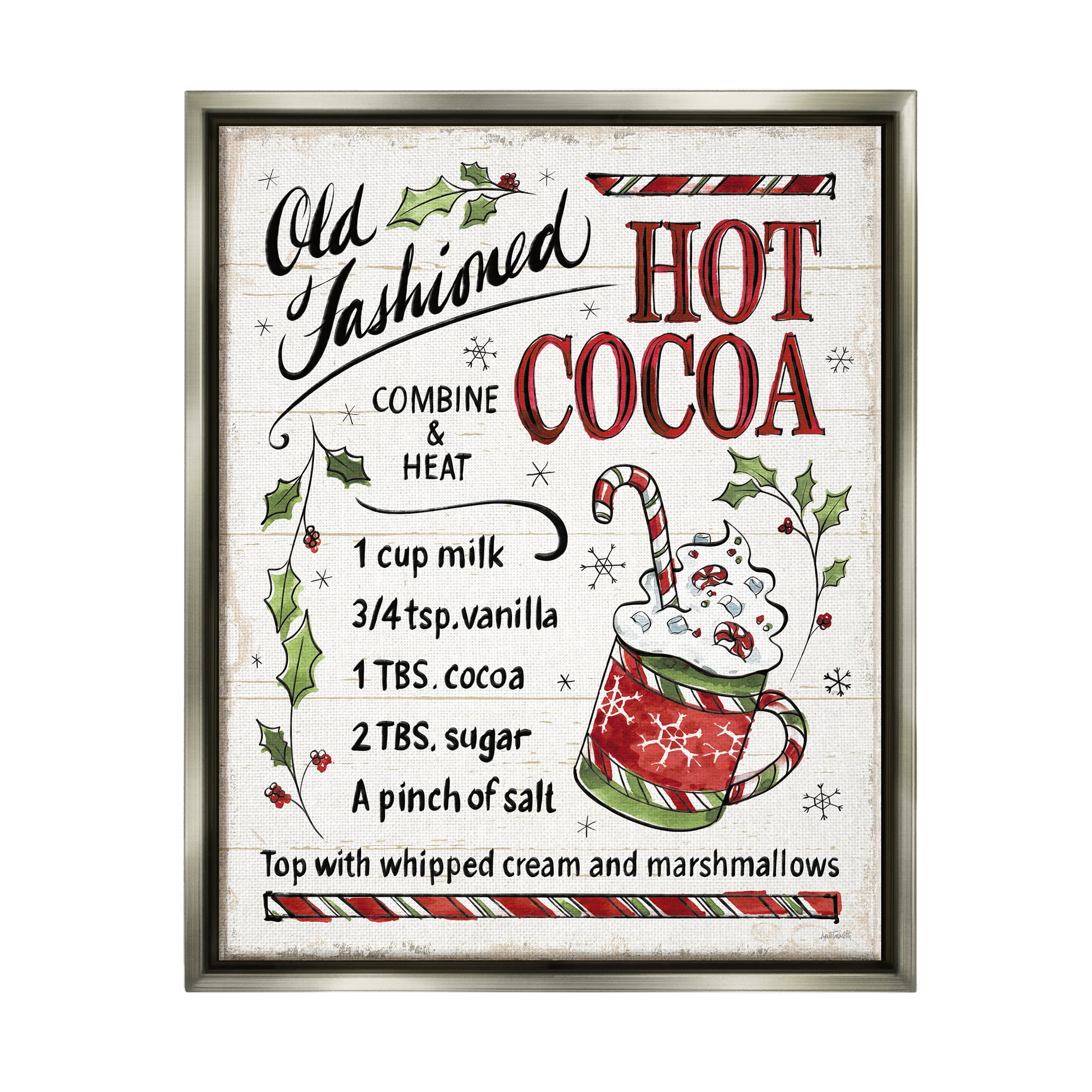 Stupell Industries Old Fashioned Hot Cocoa Holiday Cooking Instructions Luster Gray Framed Floating Canvas Wall Art, 16x20, by Anne Tavoletti