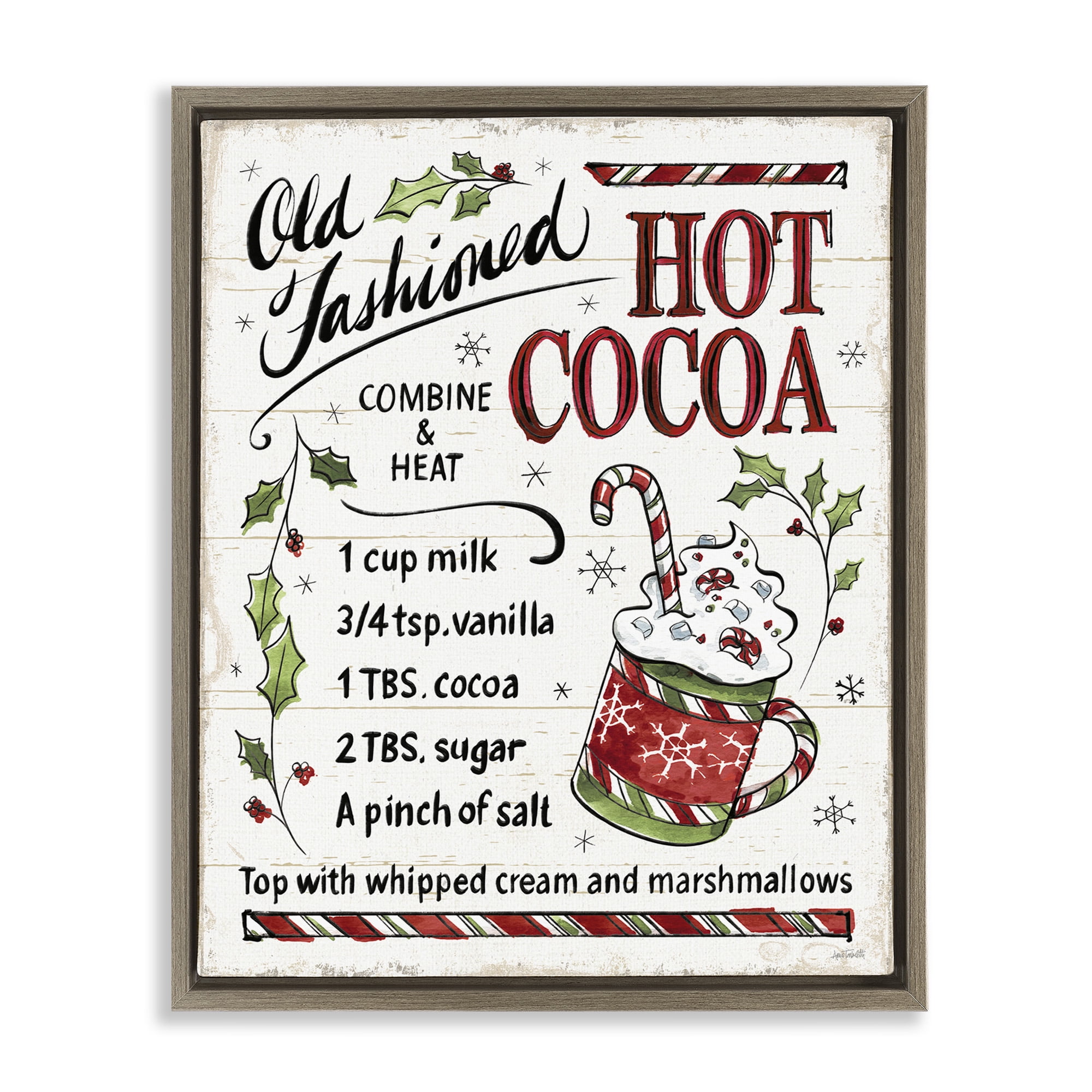 Stupell Industries Old Fashioned Hot Cocoa Recipe Food & Beverage Painting Brown Floater Framed Canvas Art Print Wall Art, 17 x 21