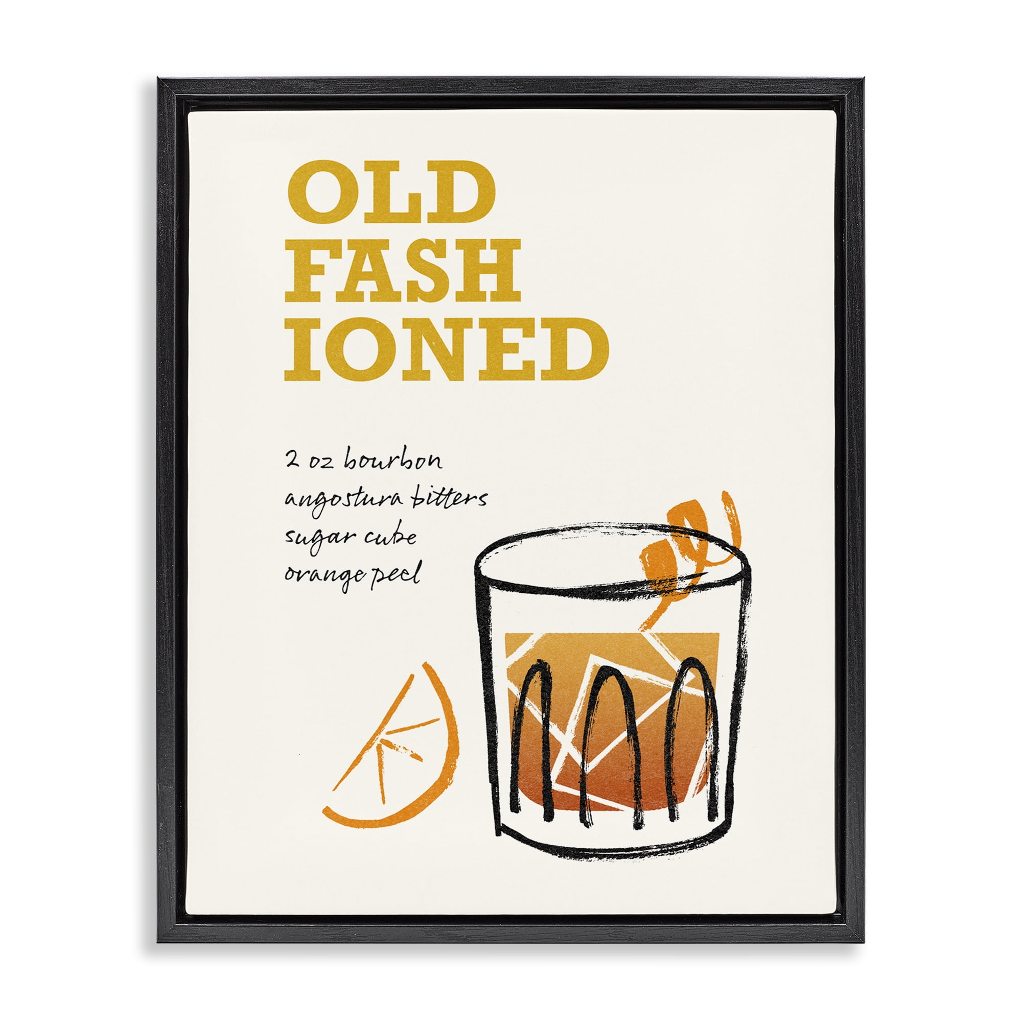 Stupell Industries Old Fashioned Recipe Food & Beverage Painting Black Floater Framed Art Print Wall Art, 25 x 31