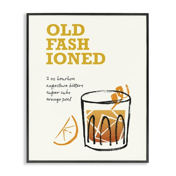 Stupell Industries Old Fashioned Recipe Food & Beverage Painting Black Framed Art Print Wall Art, 11 x 14