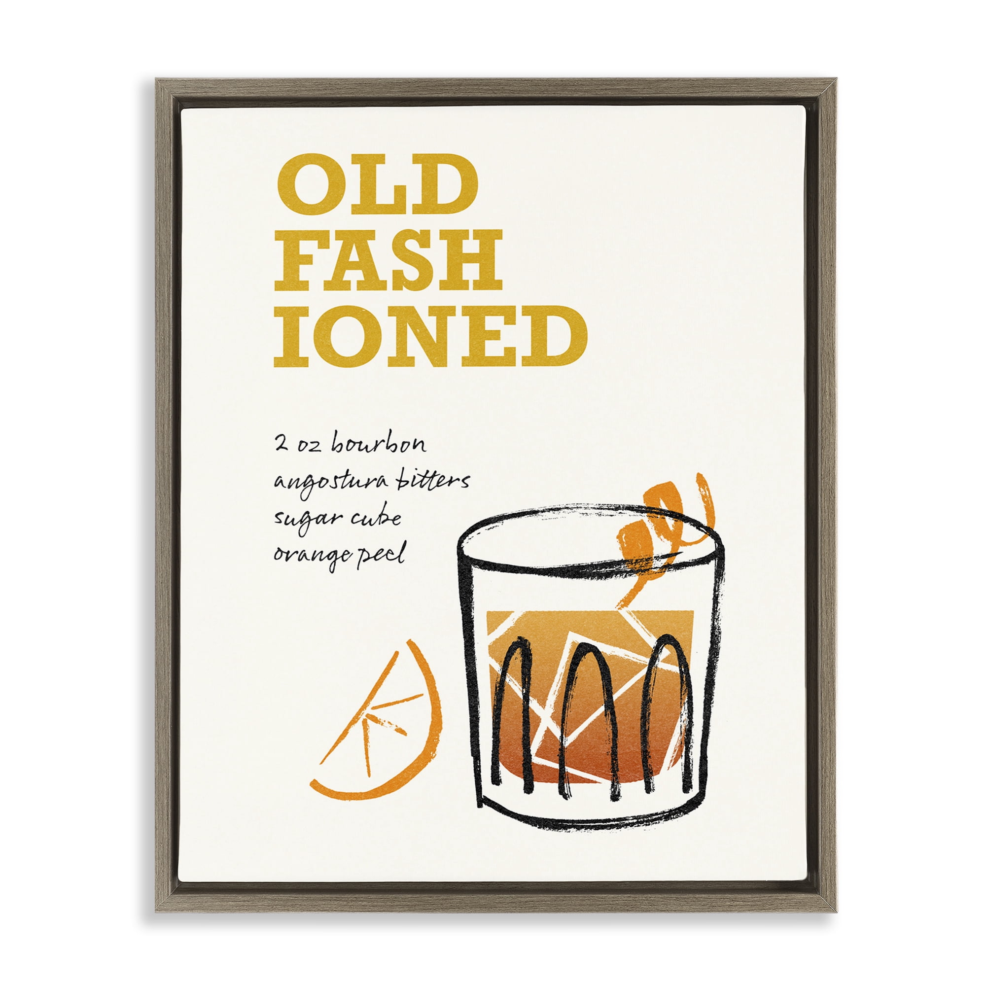 Stupell Industries Old Fashioned Recipe Food & Beverage Painting Brown Floater Framed Art Print Wall Art, 17 x 21
