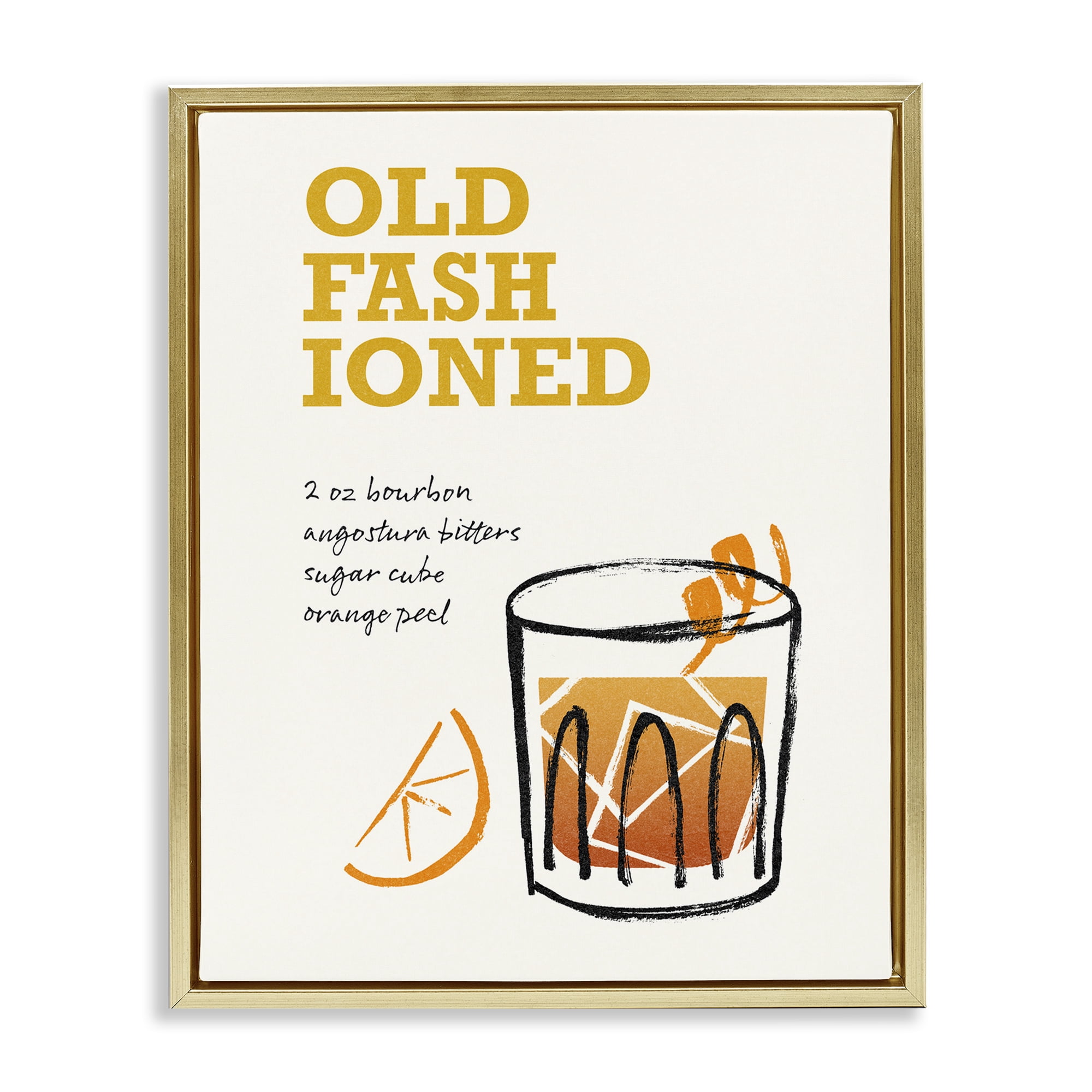 Stupell Industries Old Fashioned Recipe Food & Beverage Painting Gold Floater Framed Art Print Wall Art, 25 x 31