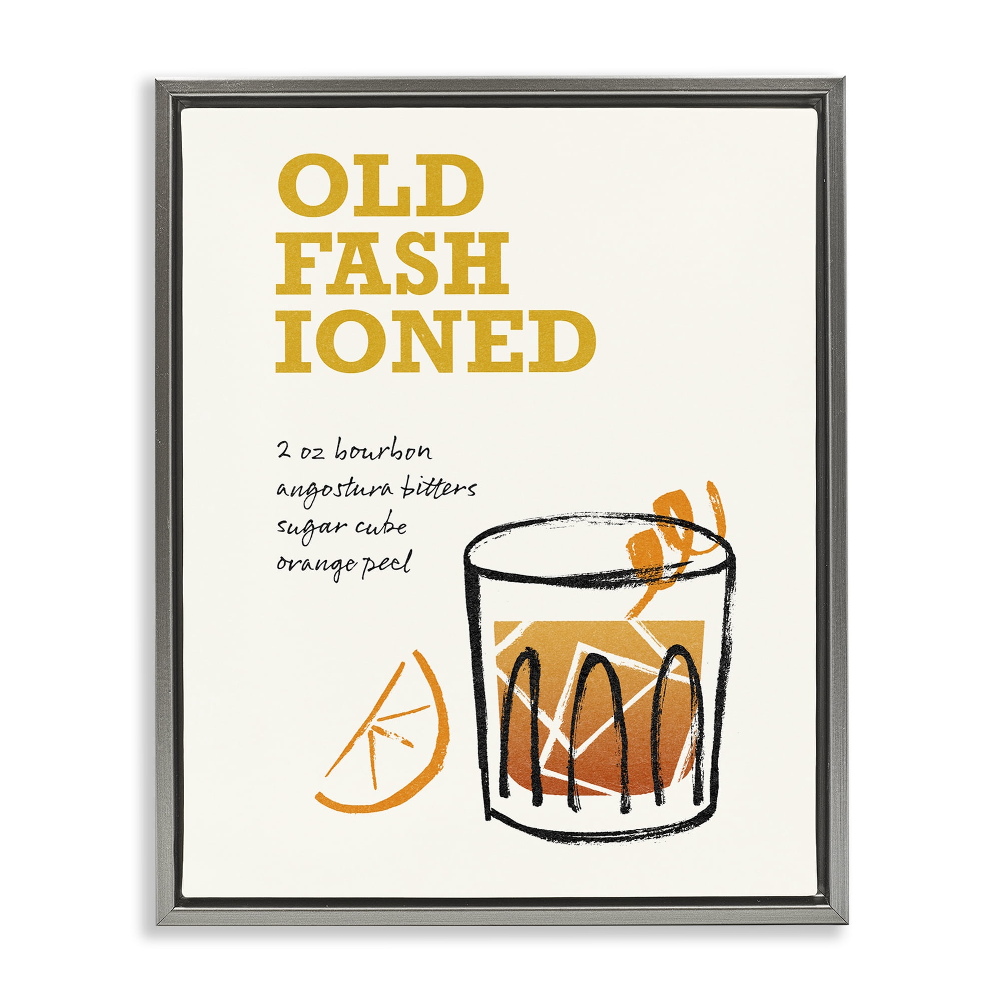 Stupell Industries Old Fashioned Recipe Food & Beverage Painting Gray Floater Framed Art Print Wall Art, 25 x 31