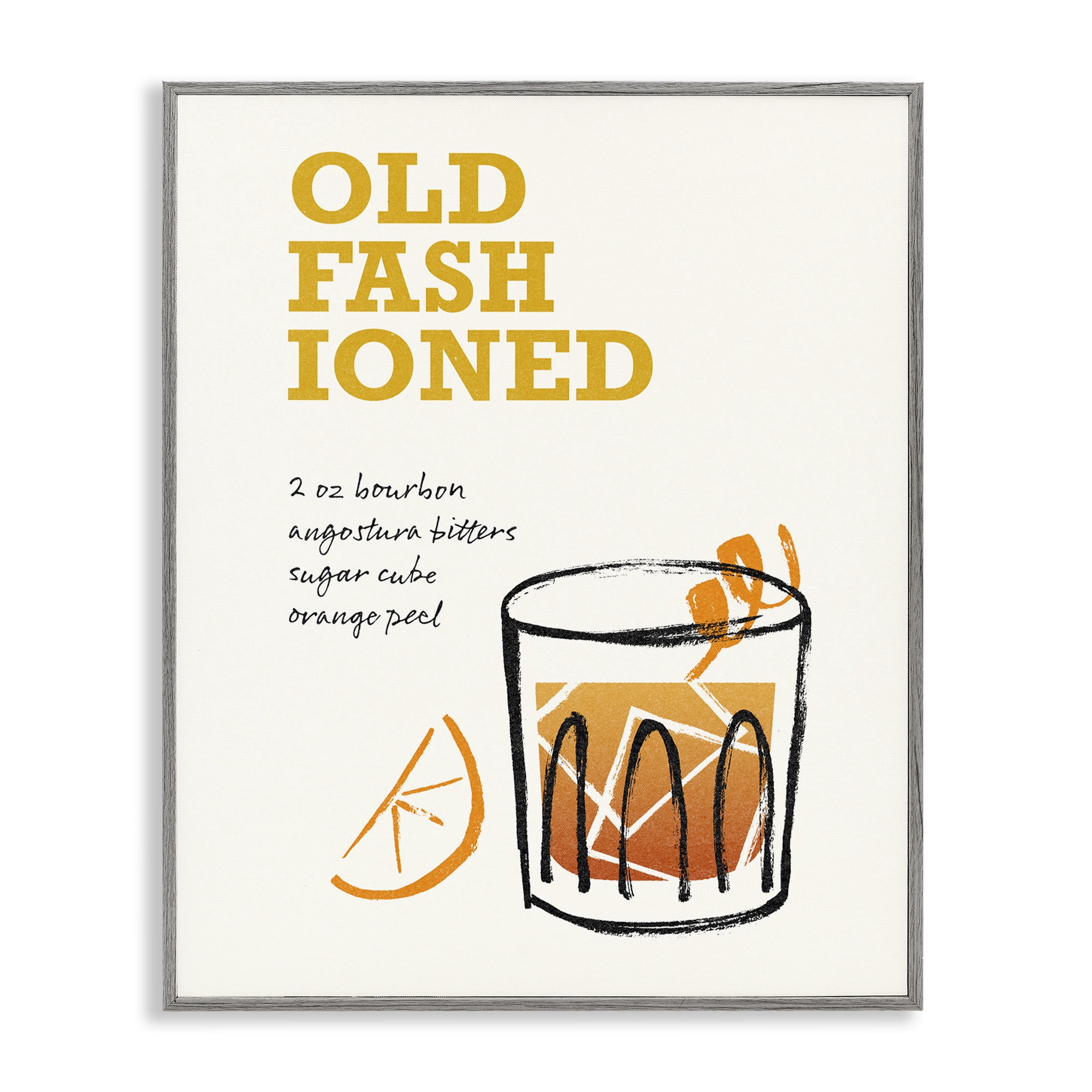 Stupell Industries Old Fashioned Recipe Food & Beverage Painting Gray Framed Art Print Wall Art, 24 x 30