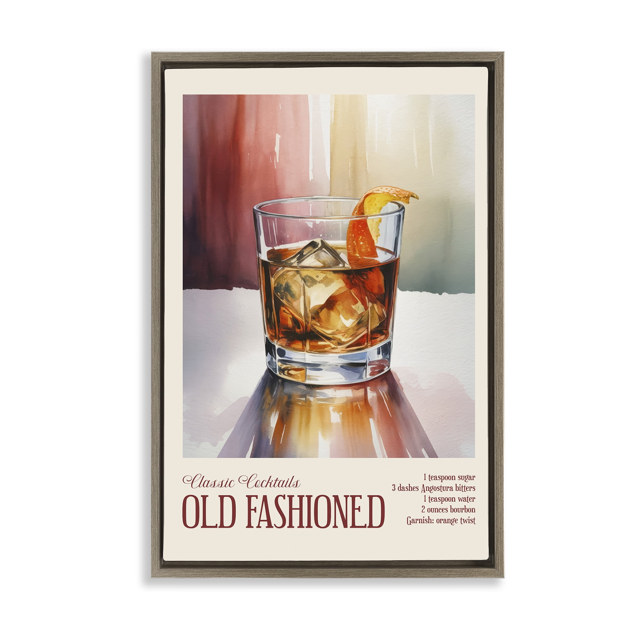 Stupell Industries Old Fashioned on Surface Brown Framed Floater Canvas Wall Art, design by Andreas Magnusson