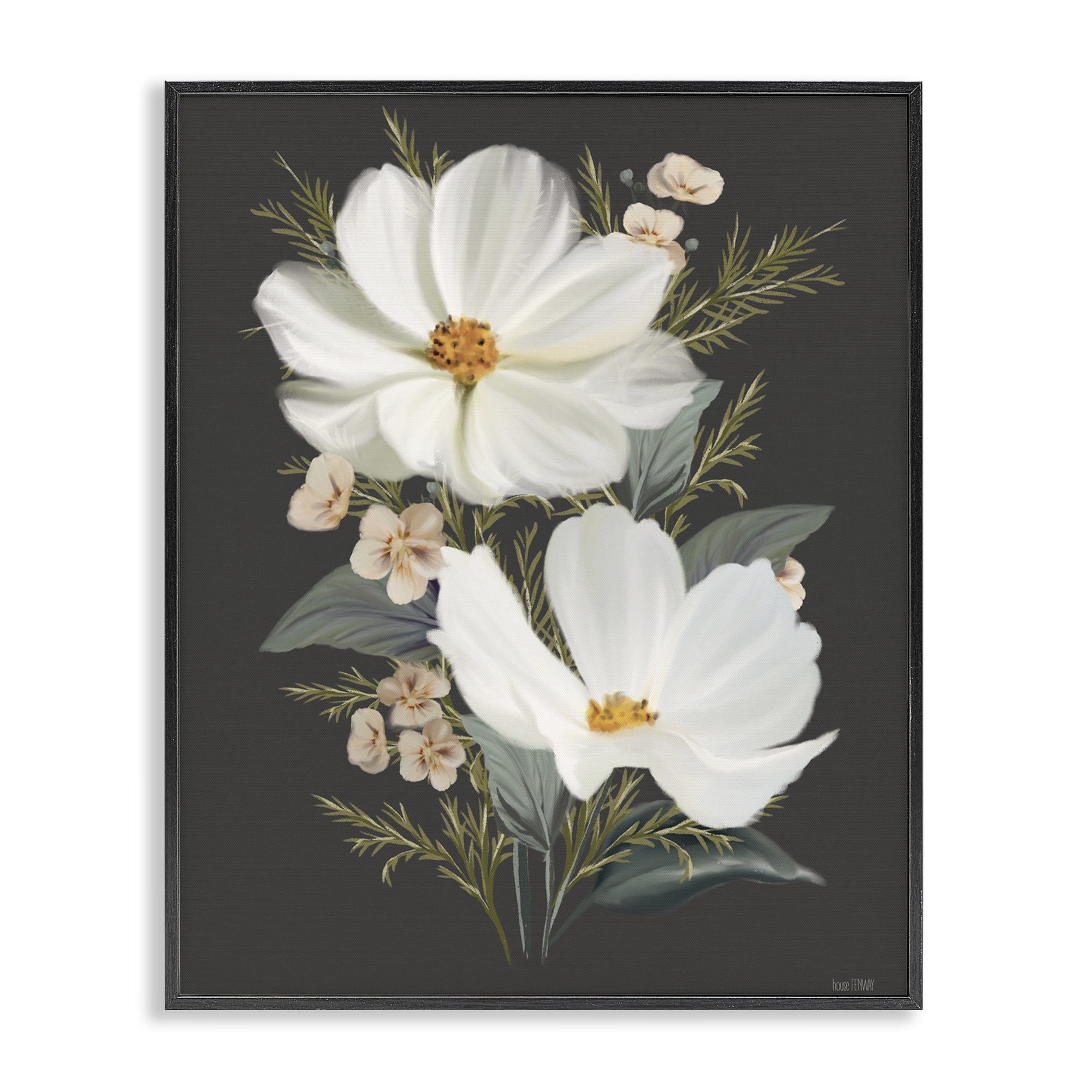 Stupell Industries Old Lace Cosmos Black Framed Giclee Art, design by House Fenway