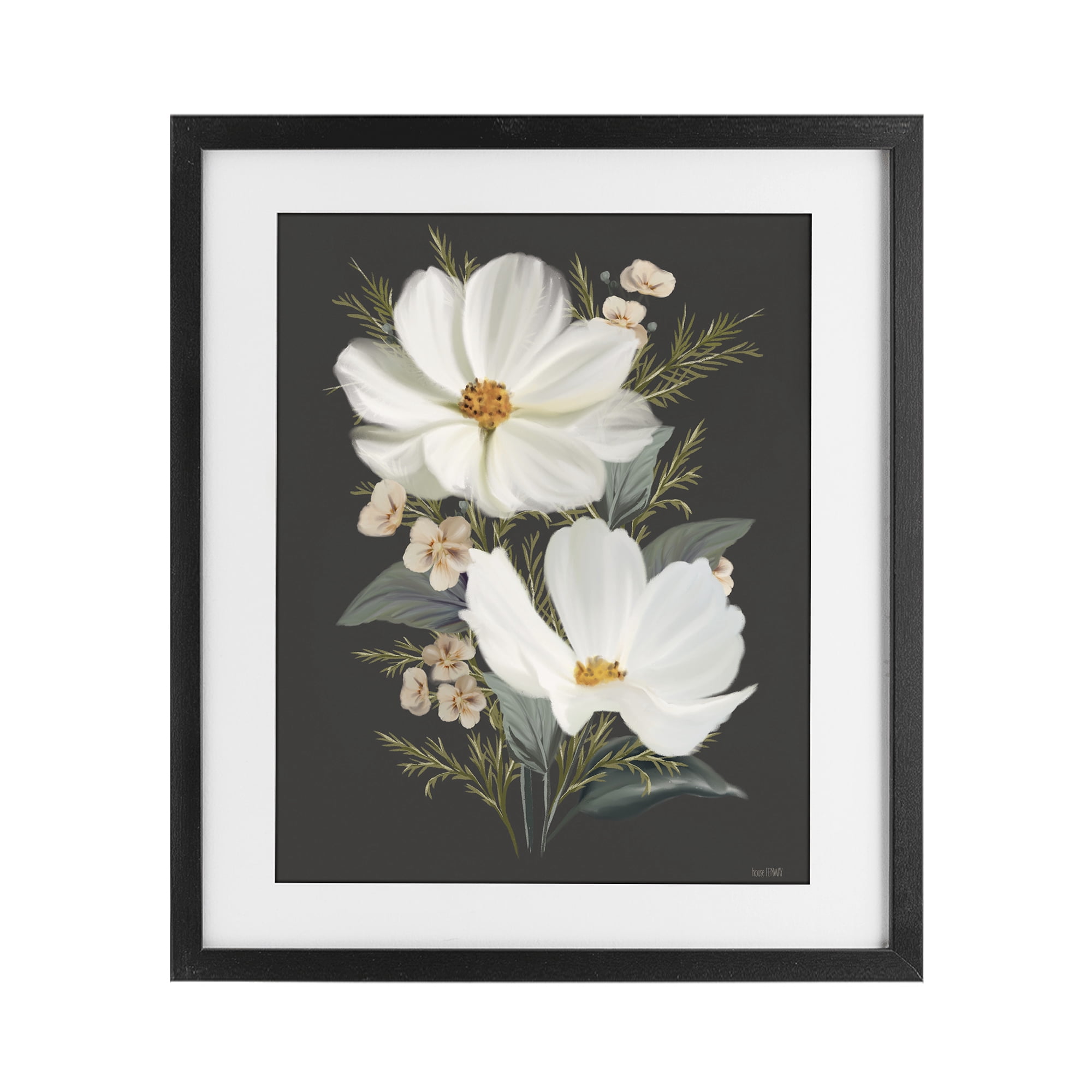 Stupell Industries Old Lace Cosmos Black Framed Print Under Glass, design by House Fenway