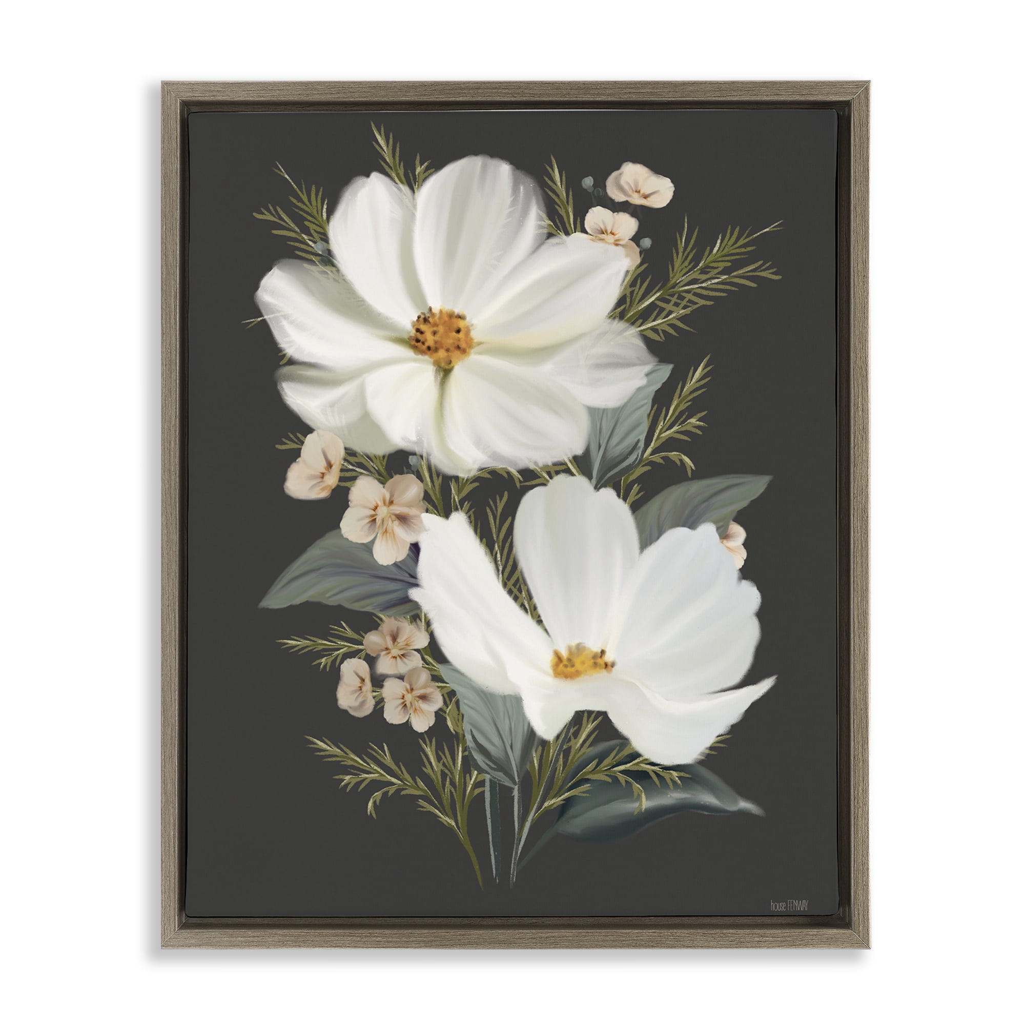 Stupell Industries Old Lace Cosmos Brown Framed Floater Canvas Wall Art, design by House Fenway