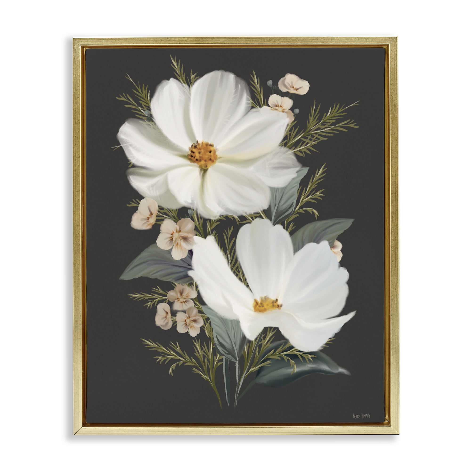 Stupell Industries Old Lace Cosmos Gold Framed Floater Canvas Wall Art, design by House Fenway