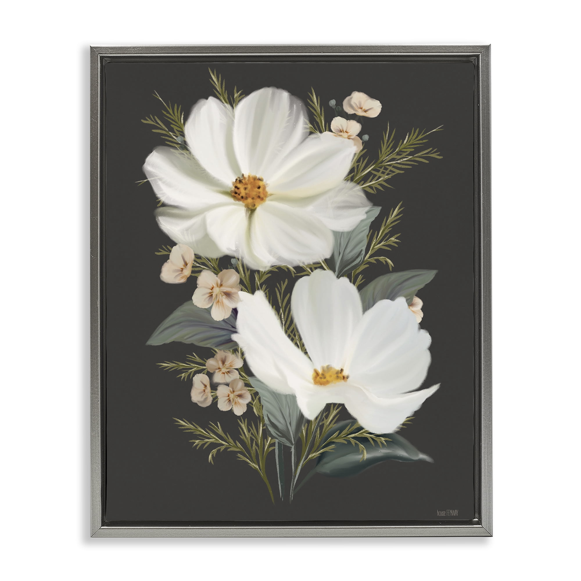 Stupell Industries Old Lace Cosmos Gray Framed Floater Canvas Wall Art, design by House Fenway