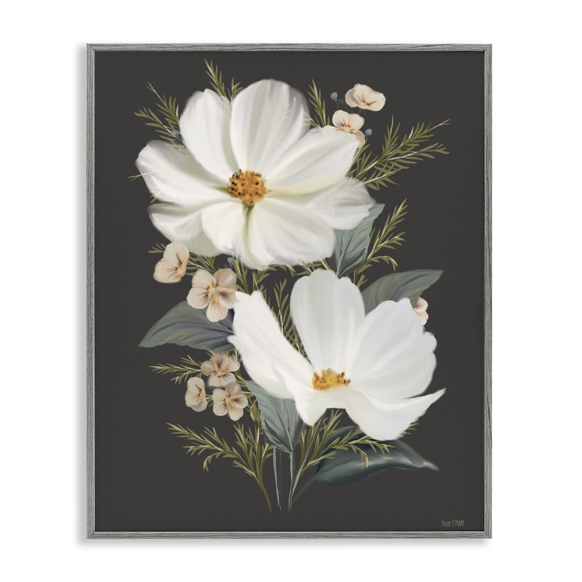 Stupell Industries Old Lace Cosmos Gray Framed Giclee Art, design by House Fenway