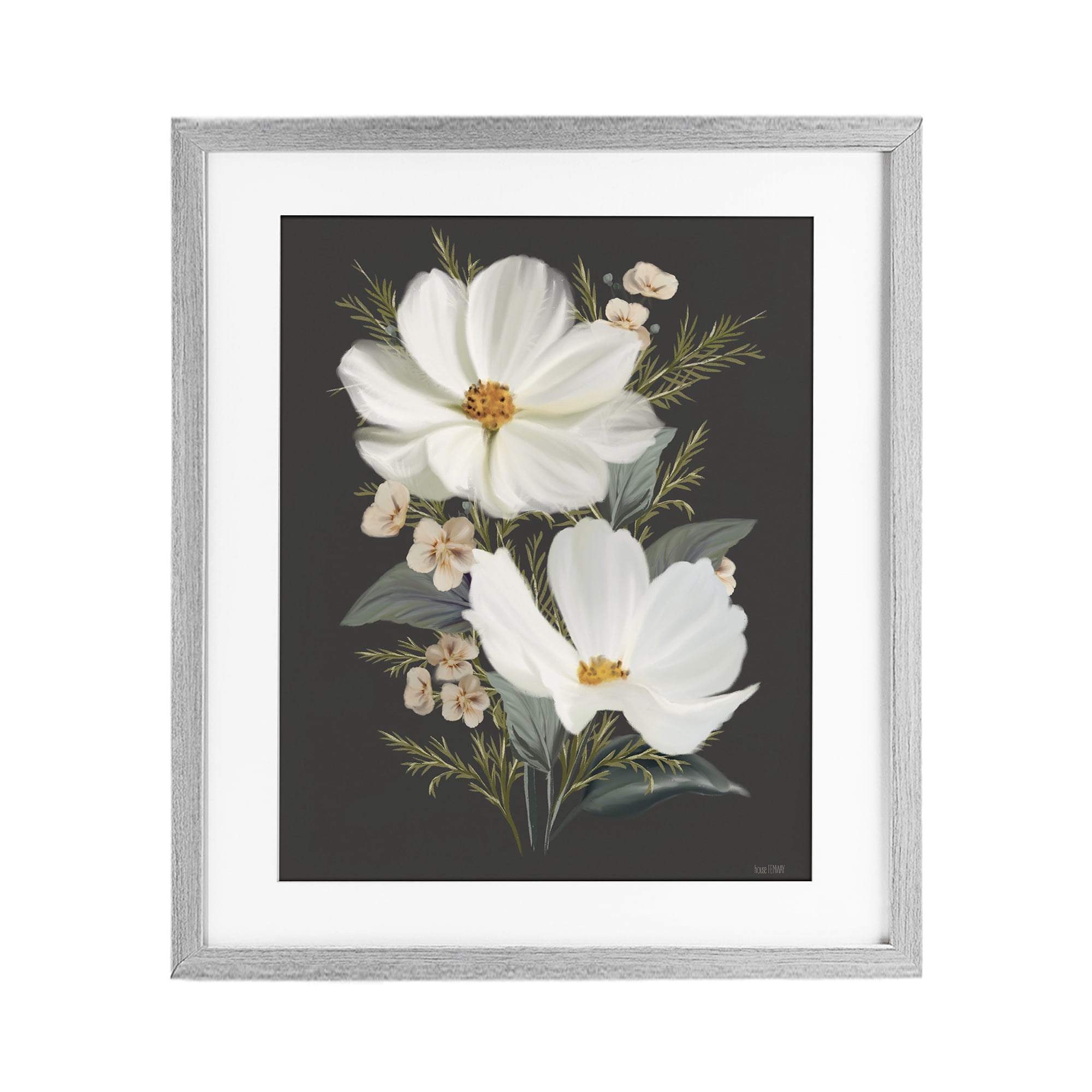 Stupell Industries Old Lace Cosmos Gray Framed Print Under Glass, design by House Fenway
