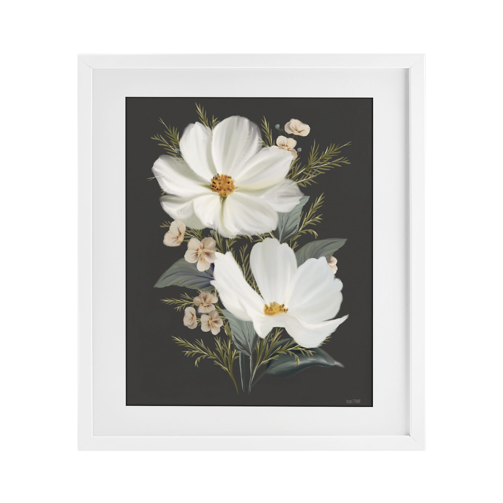 Stupell Industries Old Lace Cosmos White Framed Print Under Glass, design by House Fenway