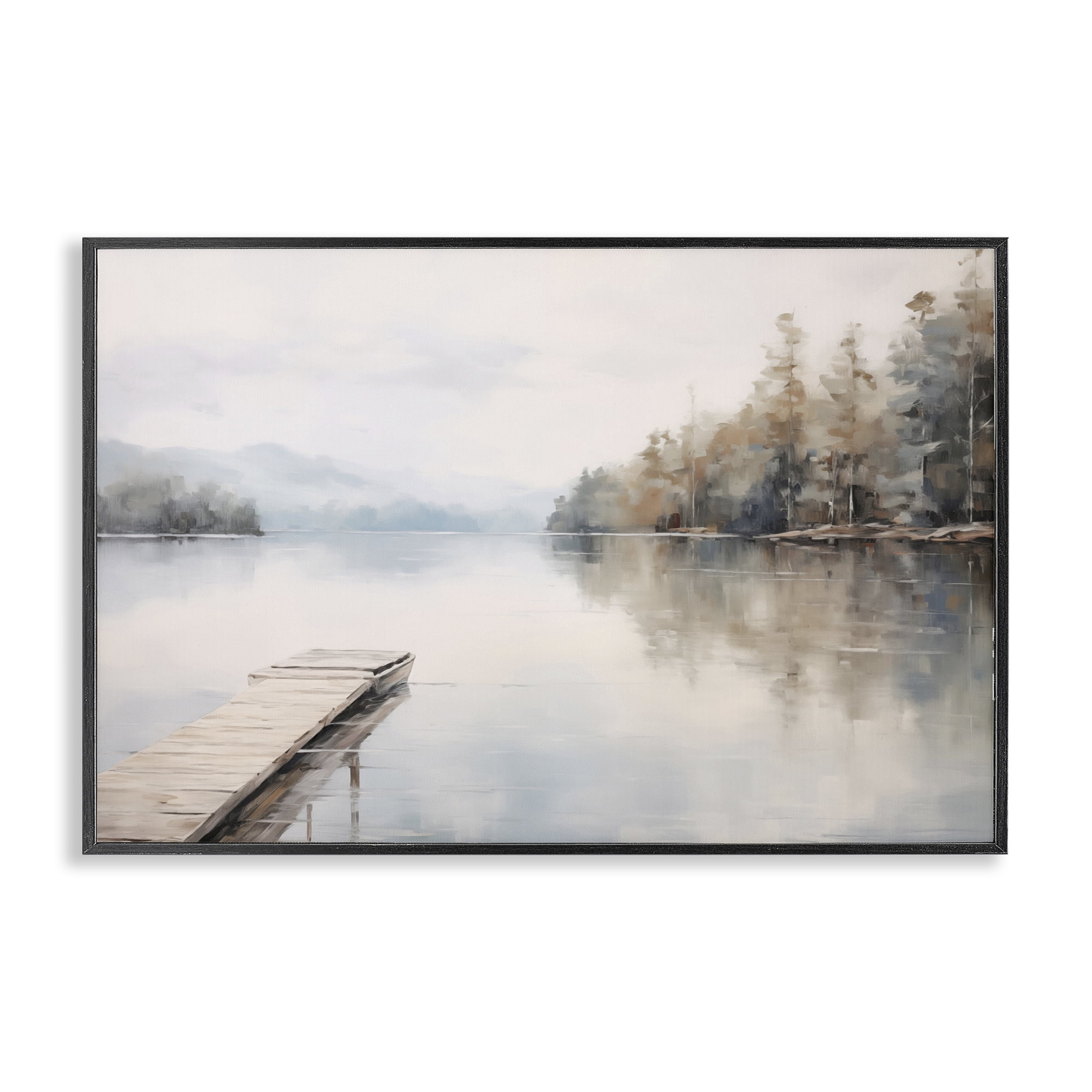 Stupell Industries Old Lake Dock View Landscape & Nature Painting Black Framed Art Print Wall Art, 30 x 20