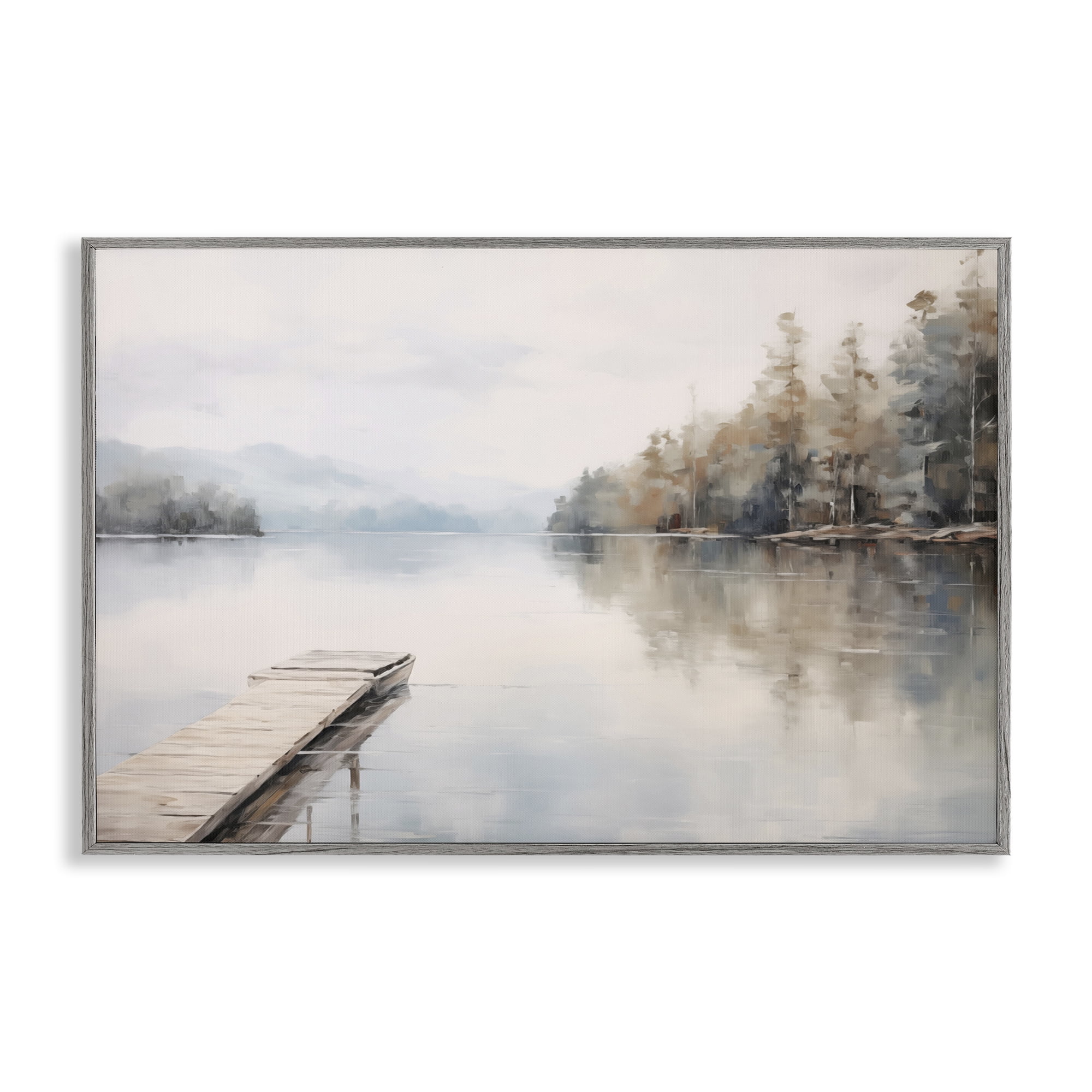 Stupell Industries Old Lake Dock View Landscape & Nature Painting Gray Framed Art Print Wall Art, 18 x 12