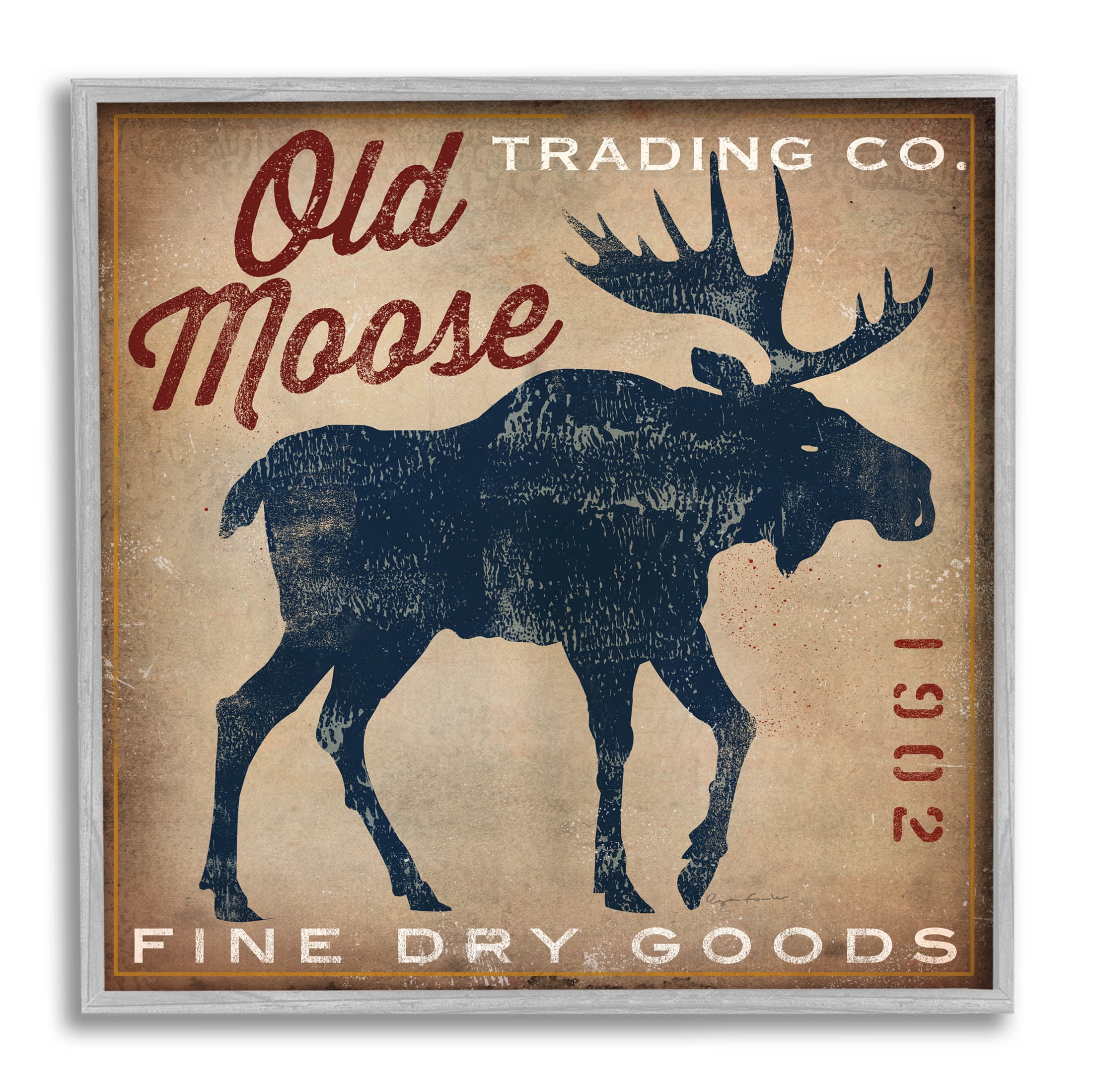 Stupell Industries Old Moose Trading Co. Graphic Art Gray Framed Art Print Wall Art, Design by Ryan Fowler