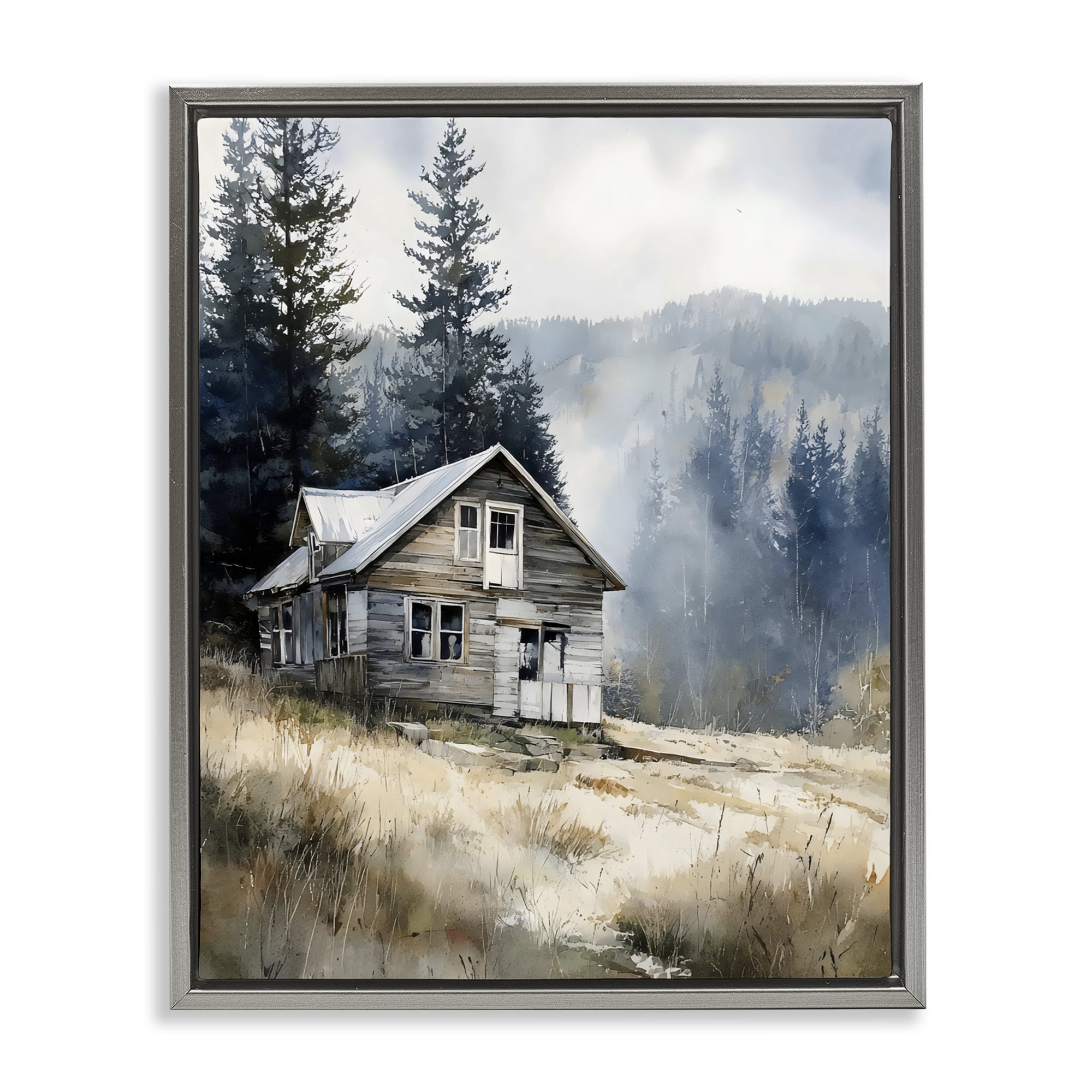 Stupell Industries Old Mountain House Gray Framed Floater Canvas Wall Art, design by Franklyn Gregory