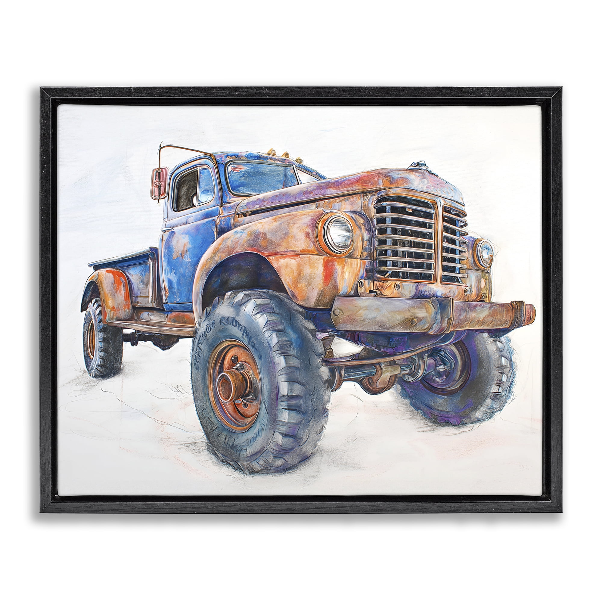 Stupell Industries Old Rustic Truck Illustration Black Framed Floater Canvas Wall Art, design by Steve Hunziker