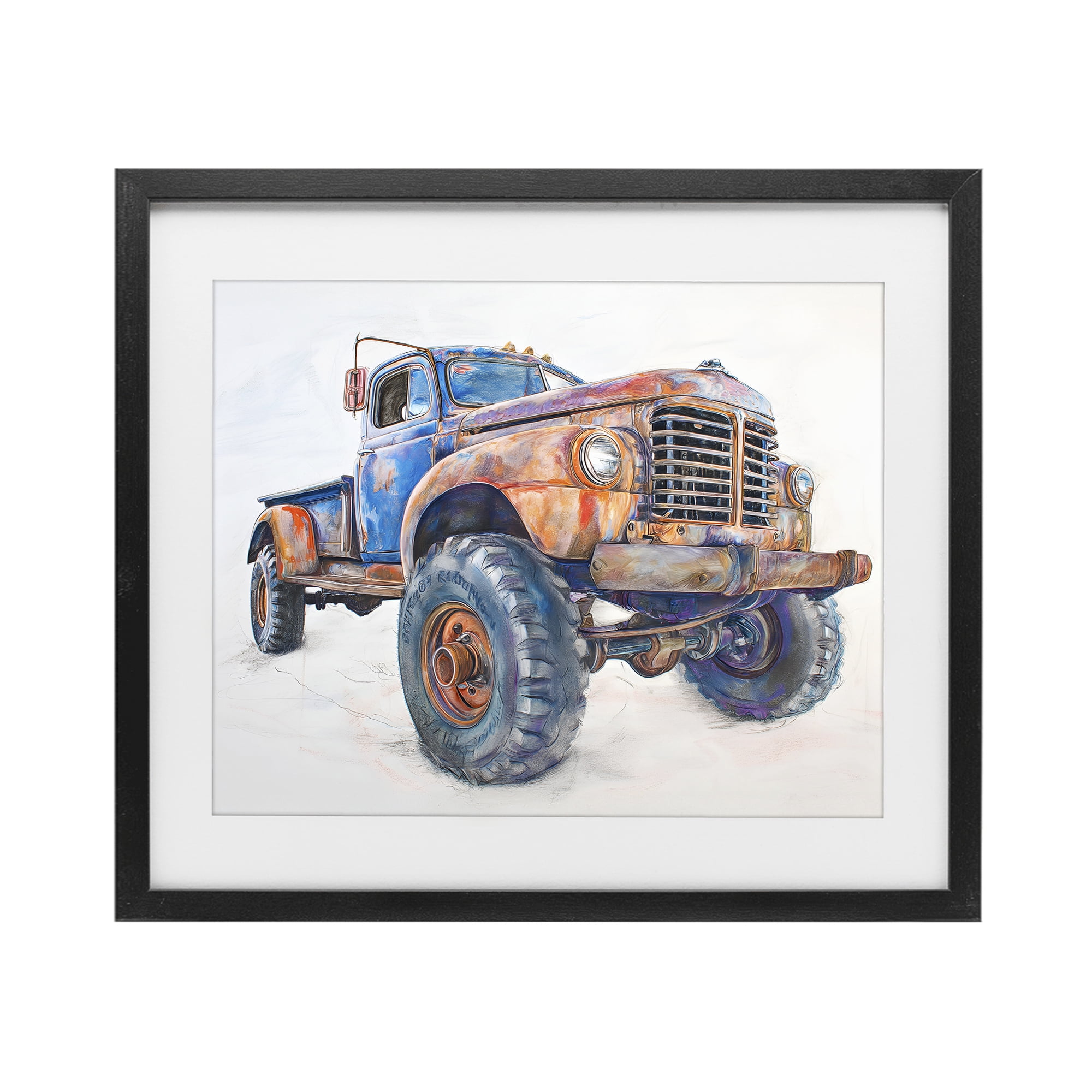 Stupell Industries Old Rustic Truck Illustration Black Framed Print Under Glass, design by Steve Hunziker