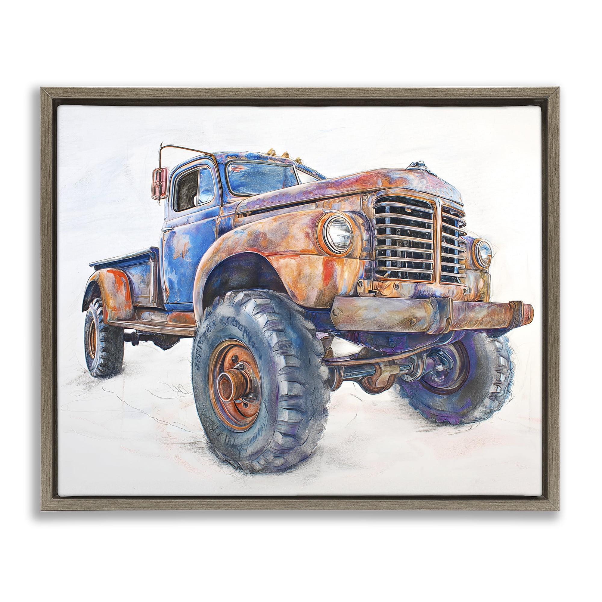 Stupell Industries Old Rustic Truck Illustration Brown Framed Floater Canvas Wall Art, design by Steve Hunziker