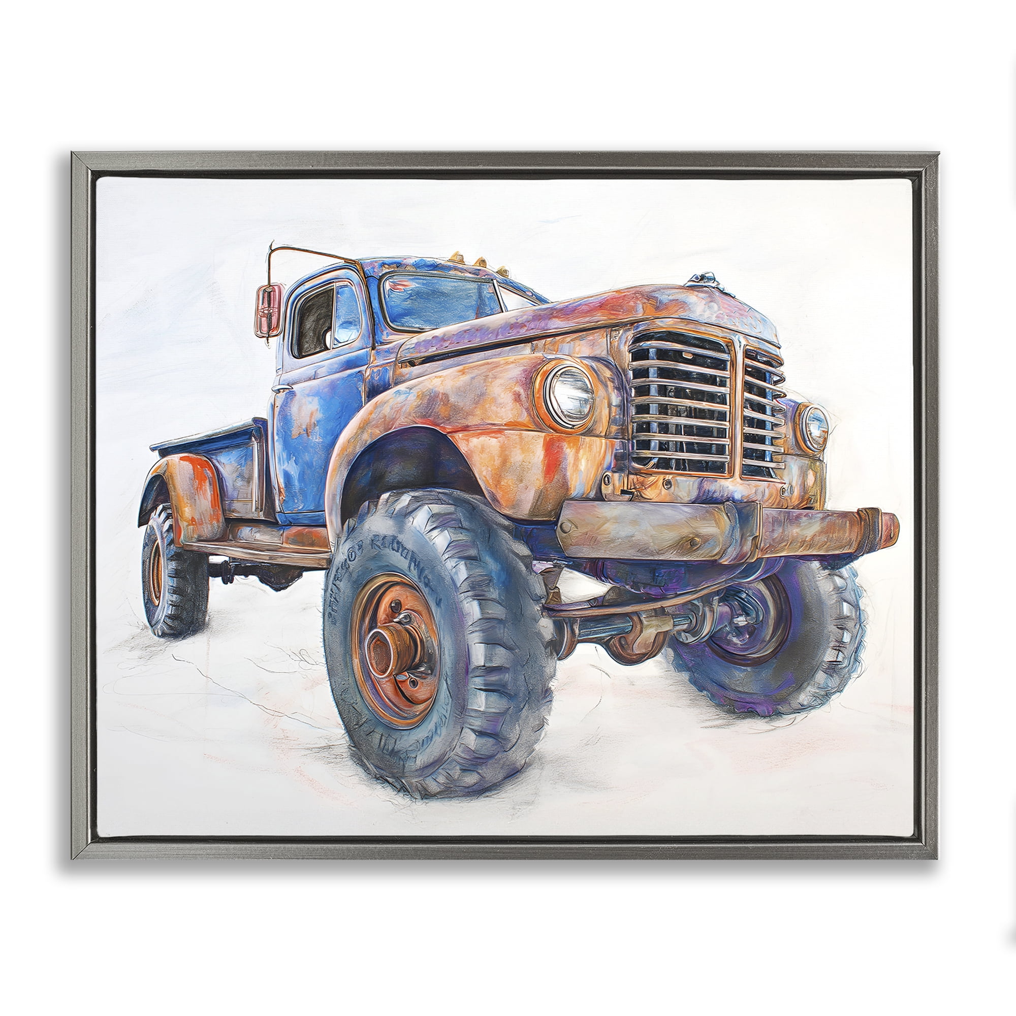 Stupell Industries Old Rustic Truck Illustration Gray Framed Floater Canvas Wall Art, design by Steve Hunziker